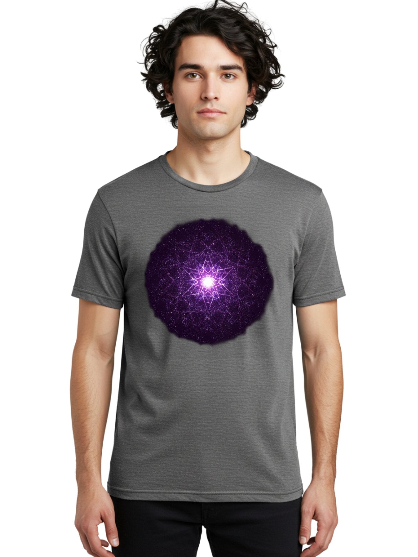Purple-Star Men'S Graphic Tee, 100% Cotton, Comfortable Casual Summer Wear, Machine Washable, Sacred Geometry, Purple Star, Mystical Symbol, Spiritual Pattern, Geometric Shape, Celestial Body, Starburst, Mandala, Abstract Art, Cosmic Energy Bad467 20