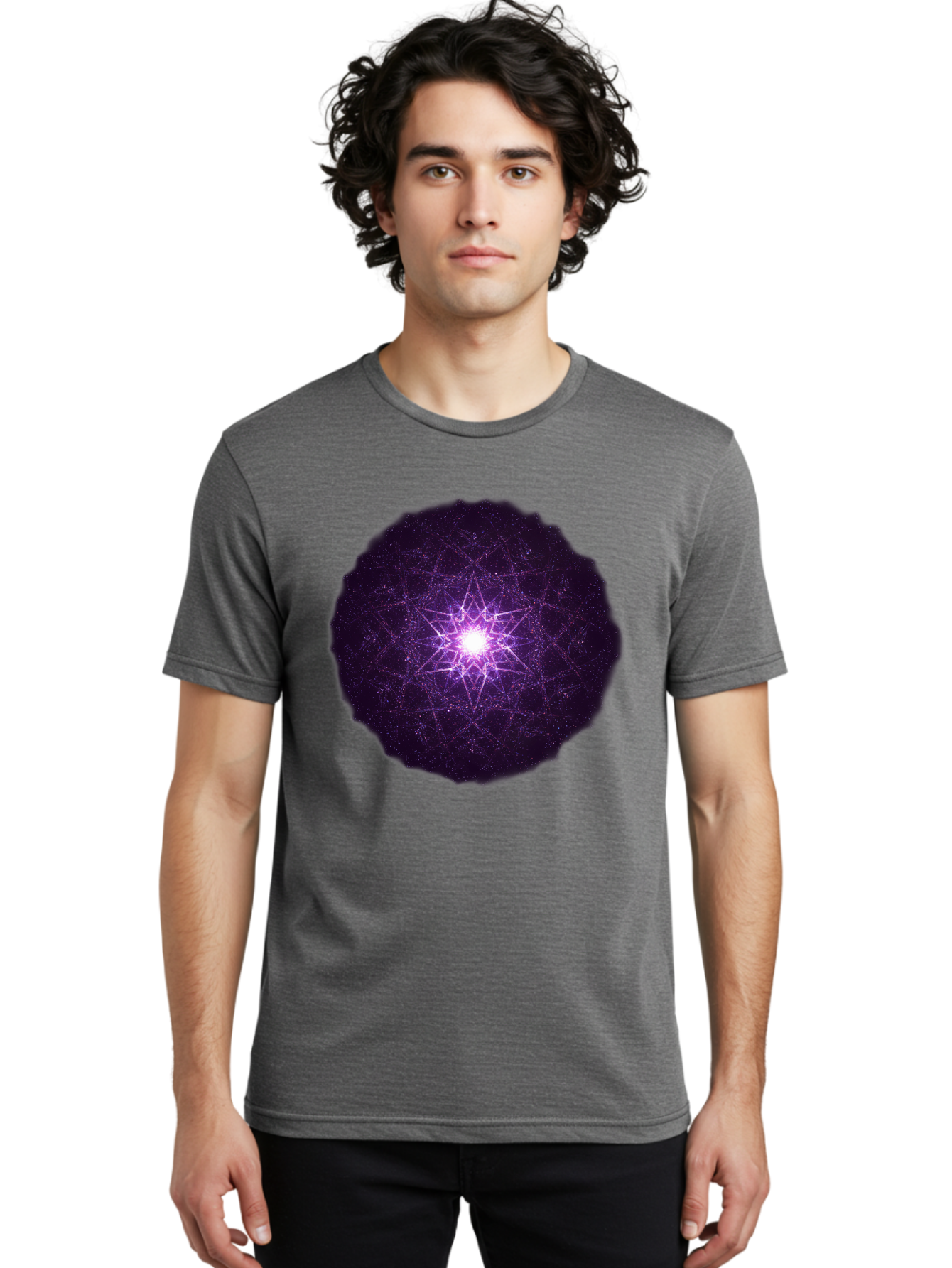 Purple-Star Men'S Graphic Tee, 100% Cotton, Comfortable Casual Summer Wear, Machine Washable, Sacred Geometry, Purple Star, Mystical Symbol, Spiritual Pattern, Geometric Shape, Celestial Body, Starburst, Mandala, Abstract Art, Cosmic Energy Bad467 30