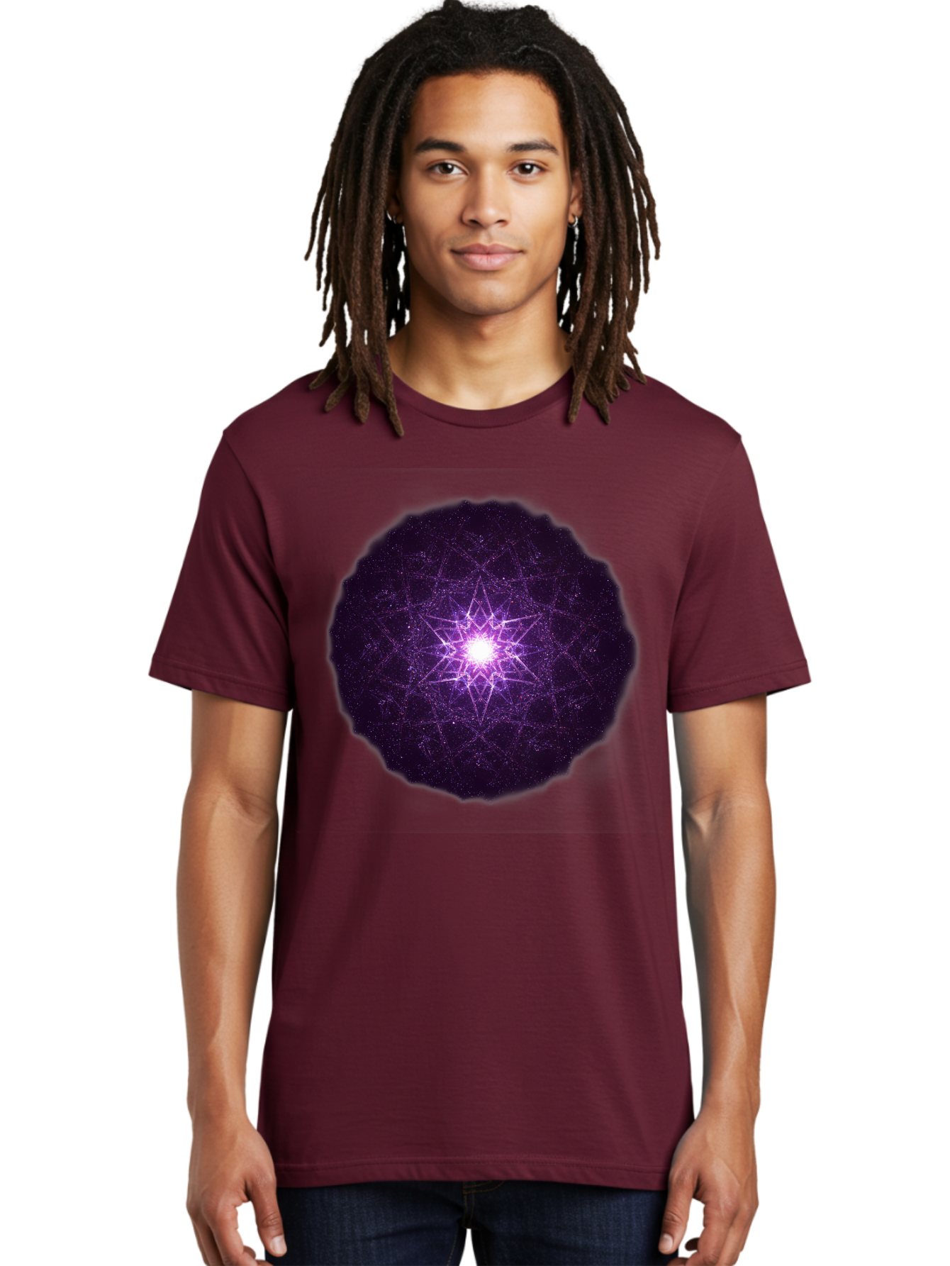 Purple-Star Men'S Graphic Tee, 100% Cotton, Comfortable Casual Summer Wear, Machine Washable, Sacred Geometry, Purple Star, Mystical Symbol, Spiritual Pattern, Geometric Shape, Celestial Body, Starburst, Mandala, Abstract Art, Cosmic Energy Bad467 27