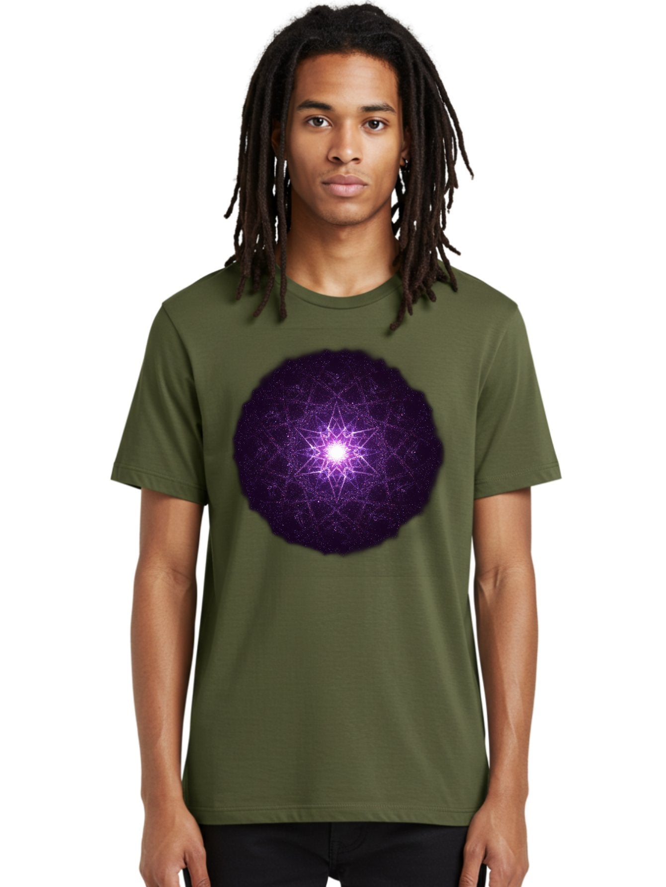 Purple-Star Men'S Graphic Tee, 100% Cotton, Comfortable Casual Summer Wear, Machine Washable, Sacred Geometry, Purple Star, Mystical Symbol, Spiritual Pattern, Geometric Shape, Celestial Body, Starburst, Mandala, Abstract Art, Cosmic Energy Bad467 26