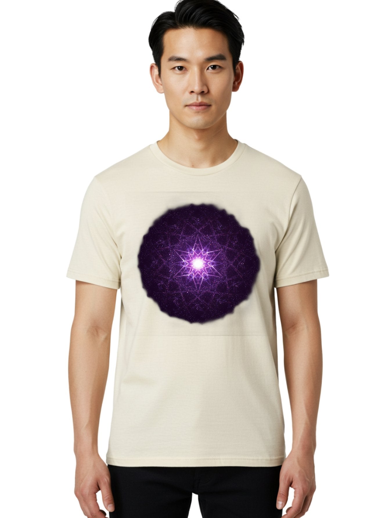 Purple-Star Men'S Graphic Tee, 100% Cotton, Comfortable Casual Summer Wear, Machine Washable, Sacred Geometry, Purple Star, Mystical Symbol, Spiritual Pattern, Geometric Shape, Celestial Body, Starburst, Mandala, Abstract Art, Cosmic Energy Bad467 21