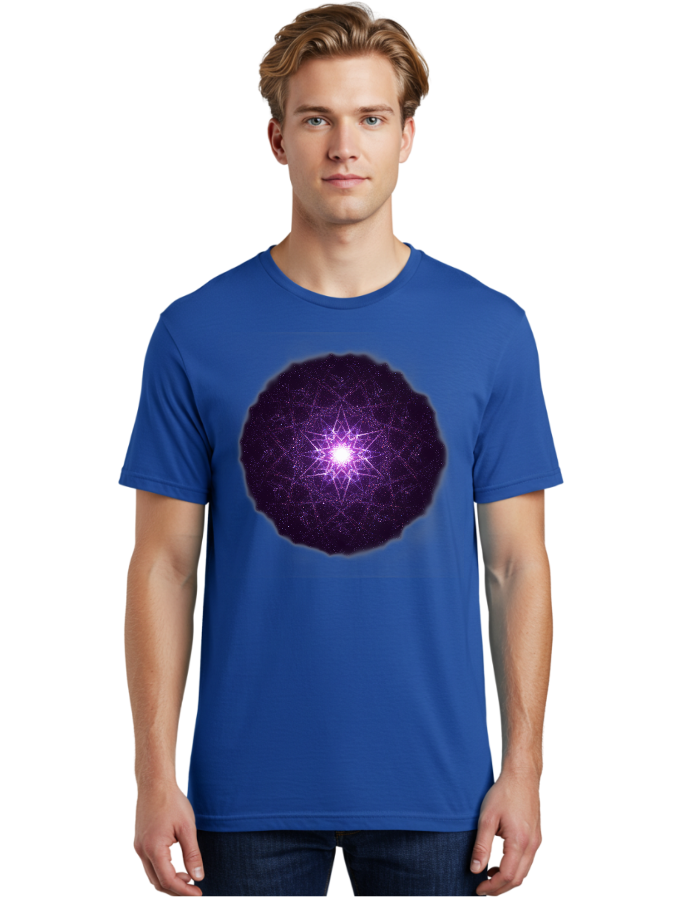 Purple-Star Men'S Graphic Tee, 100% Cotton, Comfortable Casual Summer Wear, Machine Washable, Sacred Geometry, Purple Star, Mystical Symbol, Spiritual Pattern, Geometric Shape, Celestial Body, Starburst, Mandala, Abstract Art, Cosmic Energy Bad467 29