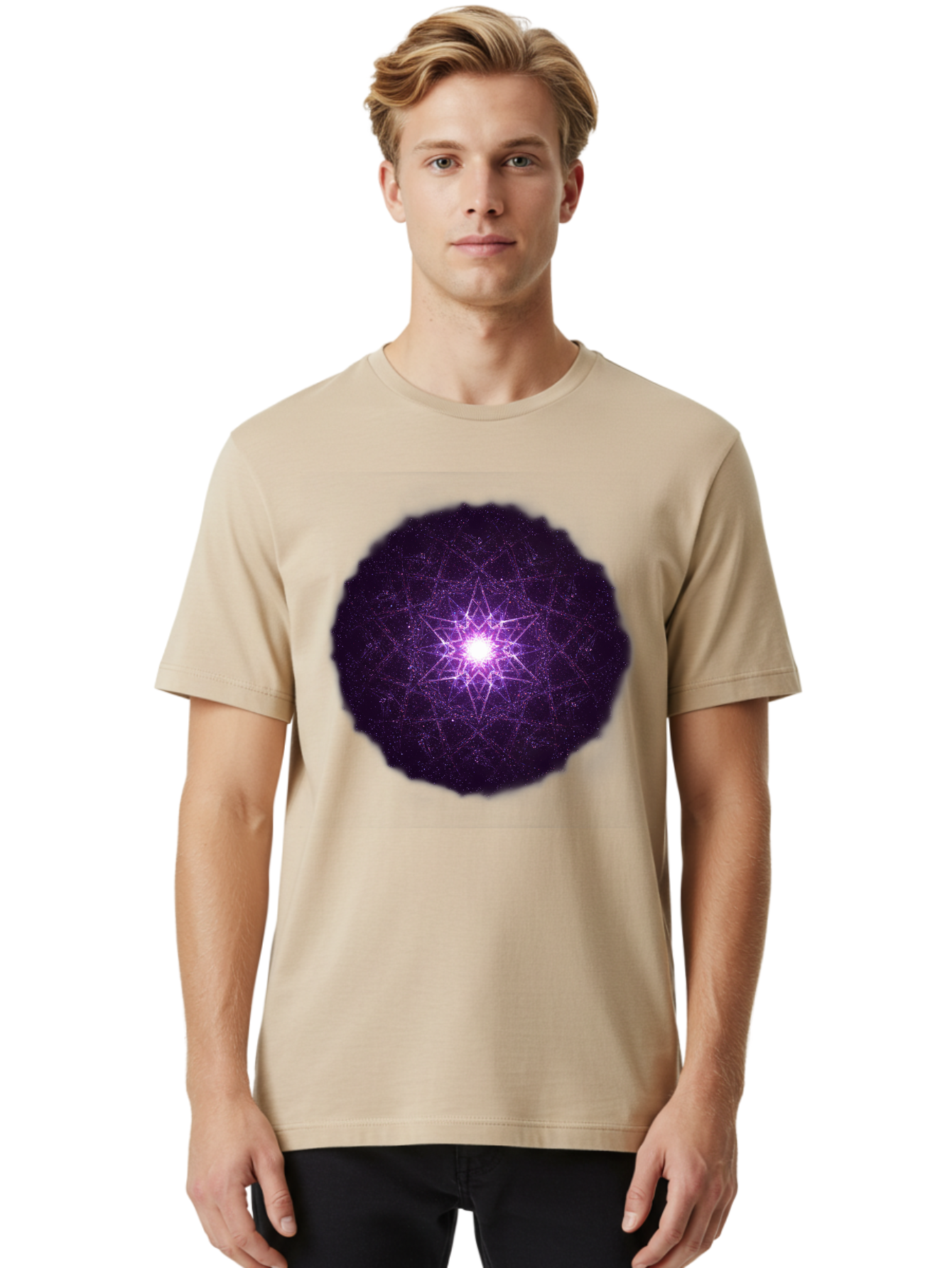 Purple-Star Men'S Graphic Tee, 100% Cotton, Comfortable Casual Summer Wear, Machine Washable, Sacred Geometry, Purple Star, Mystical Symbol, Spiritual Pattern, Geometric Shape, Celestial Body, Starburst, Mandala, Abstract Art, Cosmic Energy Bad467 22