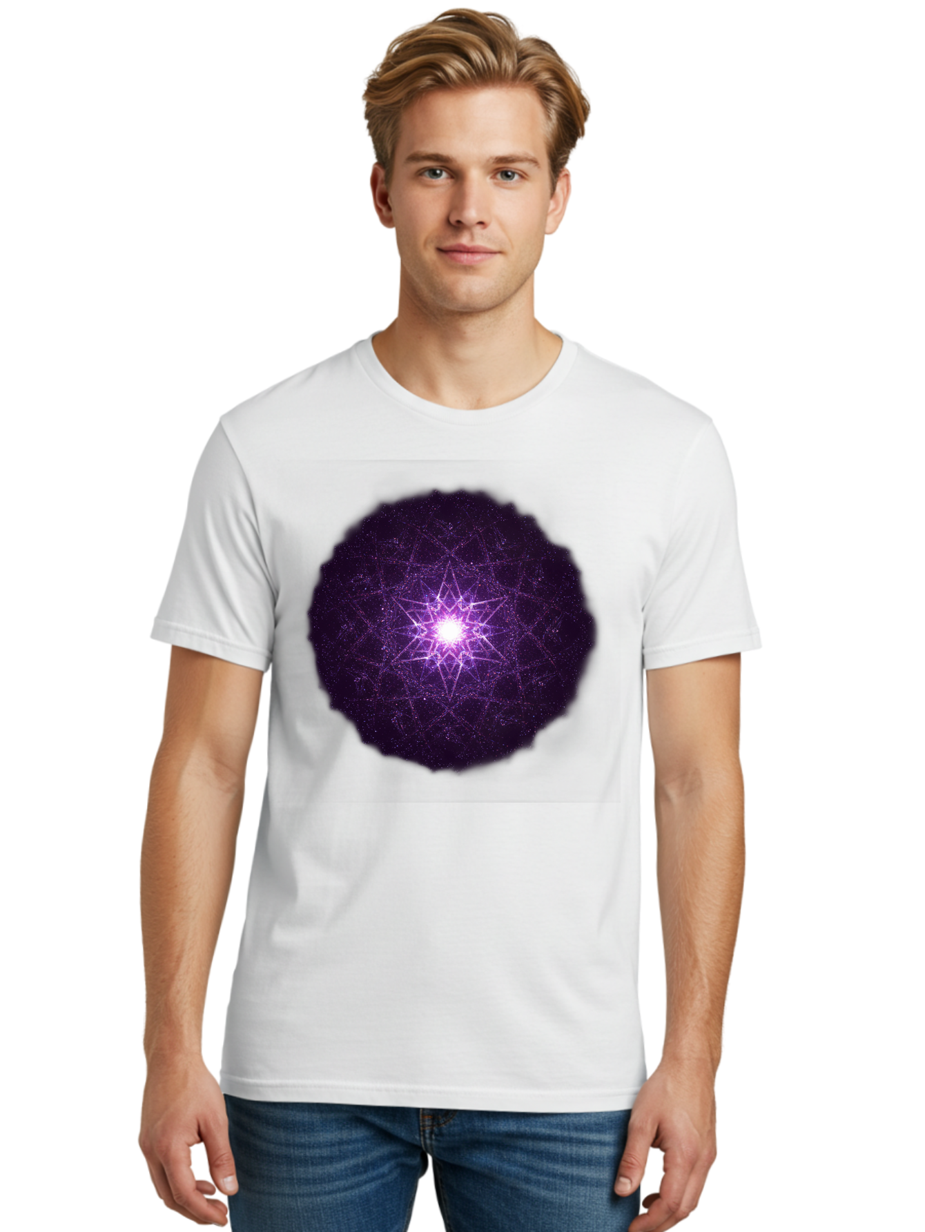 Purple-Star Men'S Graphic Tee, 100% Cotton, Comfortable Casual Summer Wear, Machine Washable, Sacred Geometry, Purple Star, Mystical Symbol, Spiritual Pattern, Geometric Shape, Celestial Body, Starburst, Mandala, Abstract Art, Cosmic Energy Bad467 19