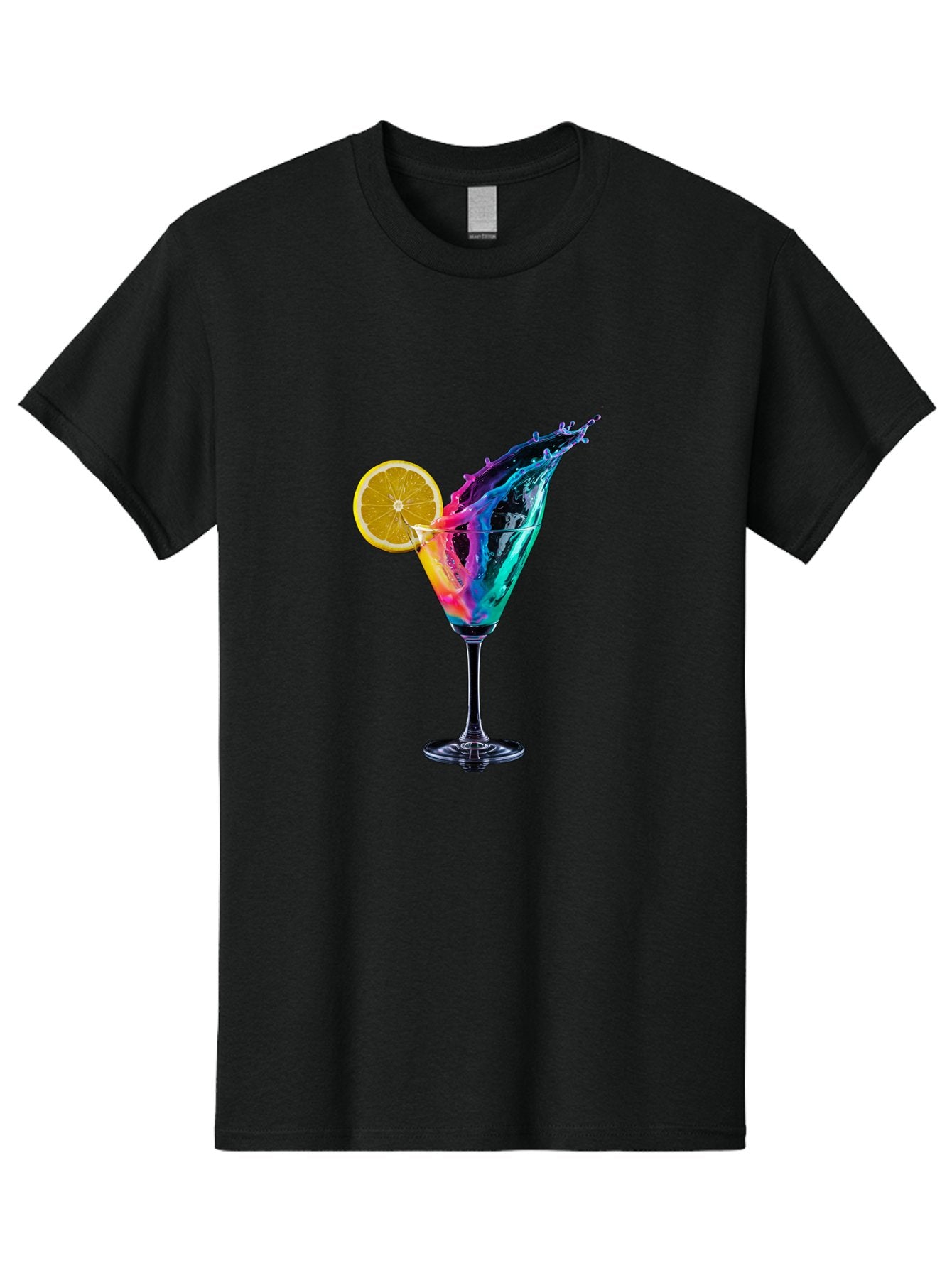 Rainbow-Cocktail Men'S Graphic Tee, 100% Cotton, Comfortable Casual Summer Wear, Machine Washable, Colorful Cocktail, Vibrant Drink, Splash Art, Orange Slice Garnish, Creative Mixology, Refreshing Beverage, Nightlife Ambiance, Party Drink Bad468 14