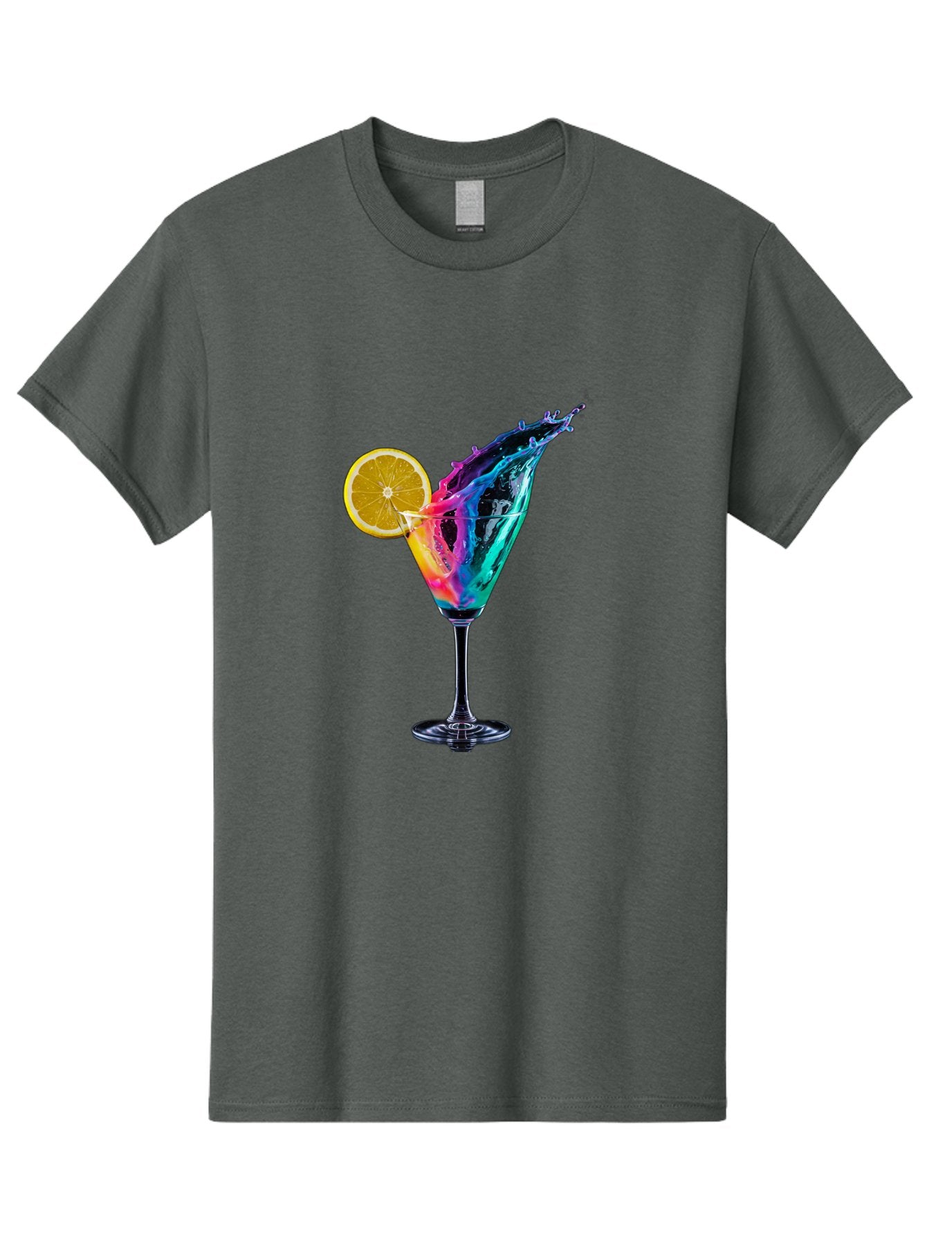 Rainbow-Cocktail Men'S Graphic Tee, 100% Cotton, Comfortable Casual Summer Wear, Machine Washable, Colorful Cocktail, Vibrant Drink, Splash Art, Orange Slice Garnish, Creative Mixology, Refreshing Beverage, Nightlife Ambiance, Party Drink Bad468 15