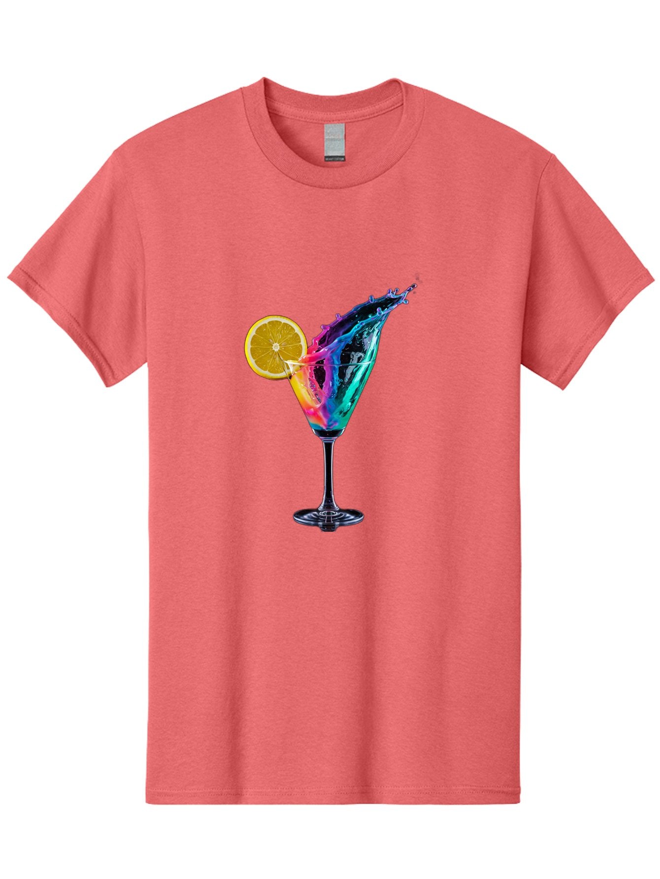 Rainbow-Cocktail Men'S Graphic Tee, 100% Cotton, Comfortable Casual Summer Wear, Machine Washable, Colorful Cocktail, Vibrant Drink, Splash Art, Orange Slice Garnish, Creative Mixology, Refreshing Beverage, Nightlife Ambiance, Party Drink Bad468 6