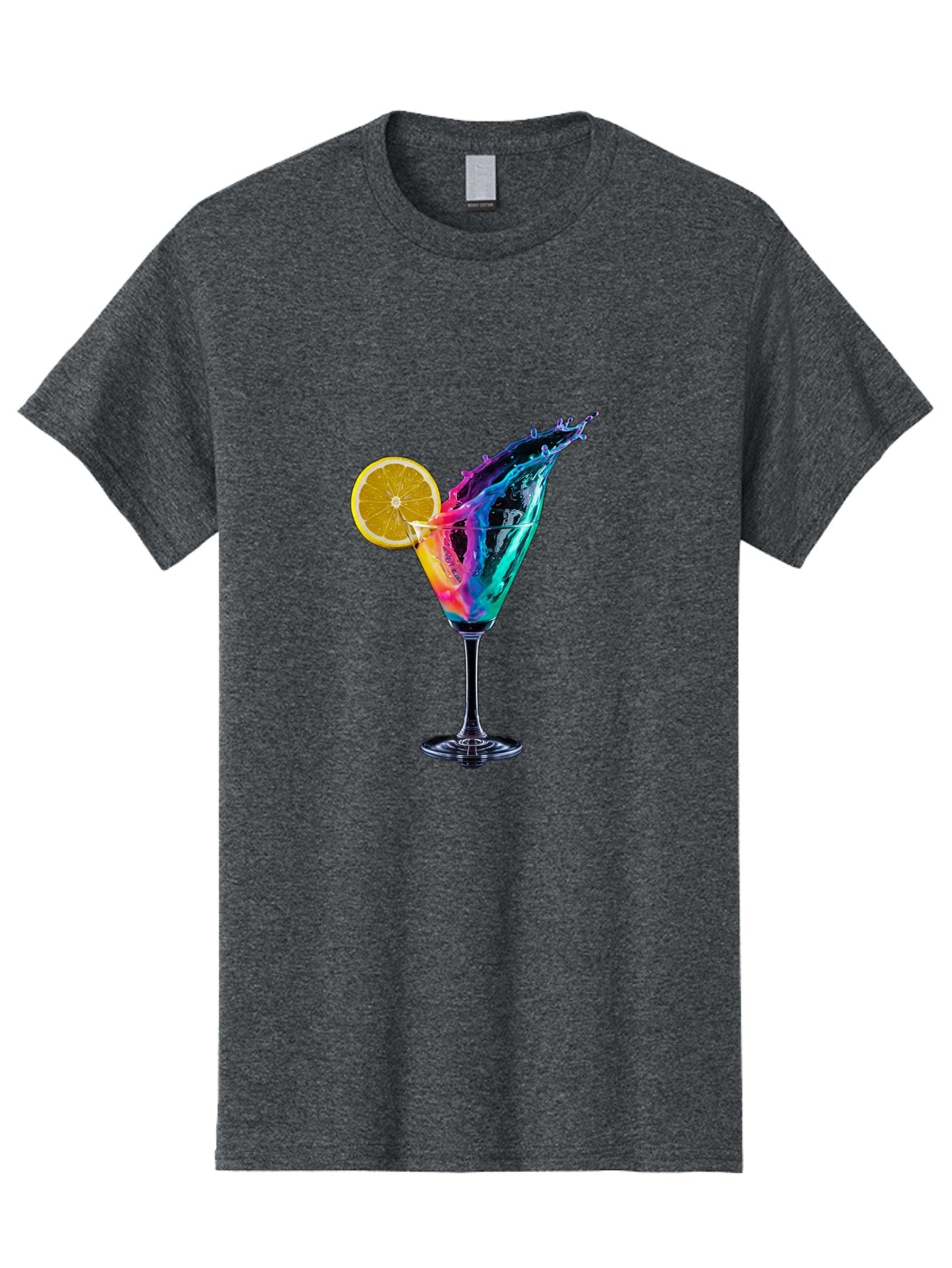 Rainbow-Cocktail Men'S Graphic Tee, 100% Cotton, Comfortable Casual Summer Wear, Machine Washable, Colorful Cocktail, Vibrant Drink, Splash Art, Orange Slice Garnish, Creative Mixology, Refreshing Beverage, Nightlife Ambiance, Party Drink Bad468 11