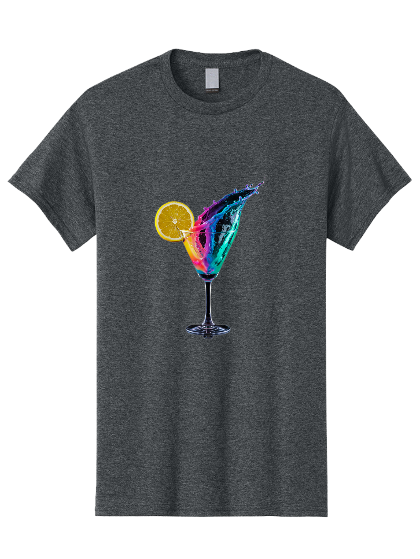 Rainbow-Cocktail Men'S Graphic Tee, 100% Cotton, Comfortable Casual Summer Wear, Machine Washable, Colorful Cocktail, Vibrant Drink, Splash Art, Orange Slice Garnish, Creative Mixology, Refreshing Beverage, Nightlife Ambiance, Party Drink Bad468 4