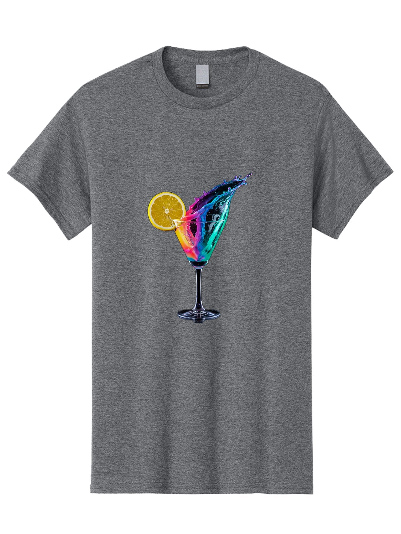 Rainbow-Cocktail Men'S Graphic Tee, 100% Cotton, Comfortable Casual Summer Wear, Machine Washable, Colorful Cocktail, Vibrant Drink, Splash Art, Orange Slice Garnish, Creative Mixology, Refreshing Beverage, Nightlife Ambiance, Party Drink Bad468 3