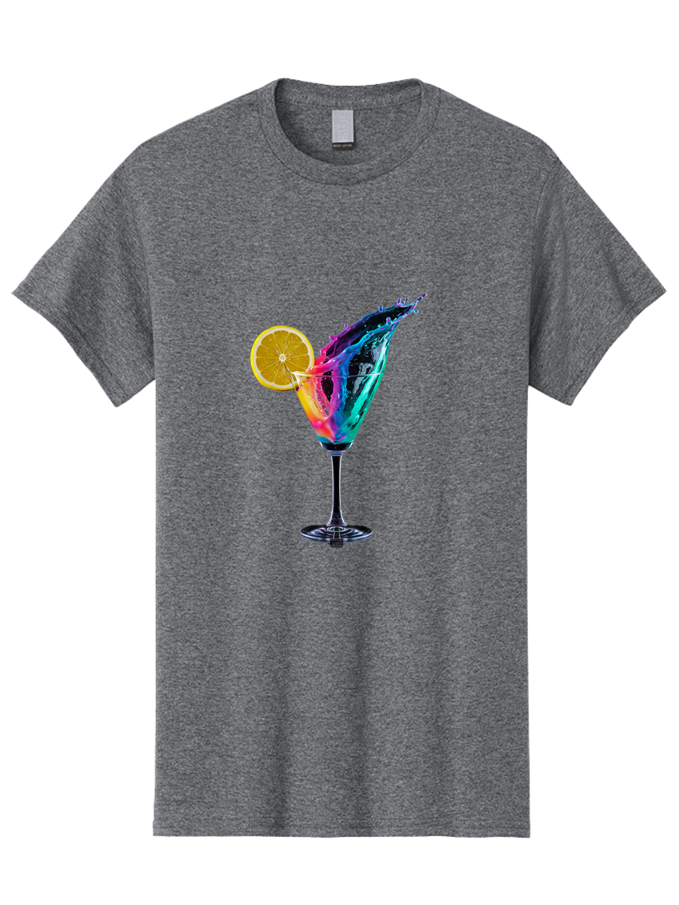 Rainbow-Cocktail Men'S Graphic Tee, 100% Cotton, Comfortable Casual Summer Wear, Machine Washable, Colorful Cocktail, Vibrant Drink, Splash Art, Orange Slice Garnish, Creative Mixology, Refreshing Beverage, Nightlife Ambiance, Party Drink Bad468 9