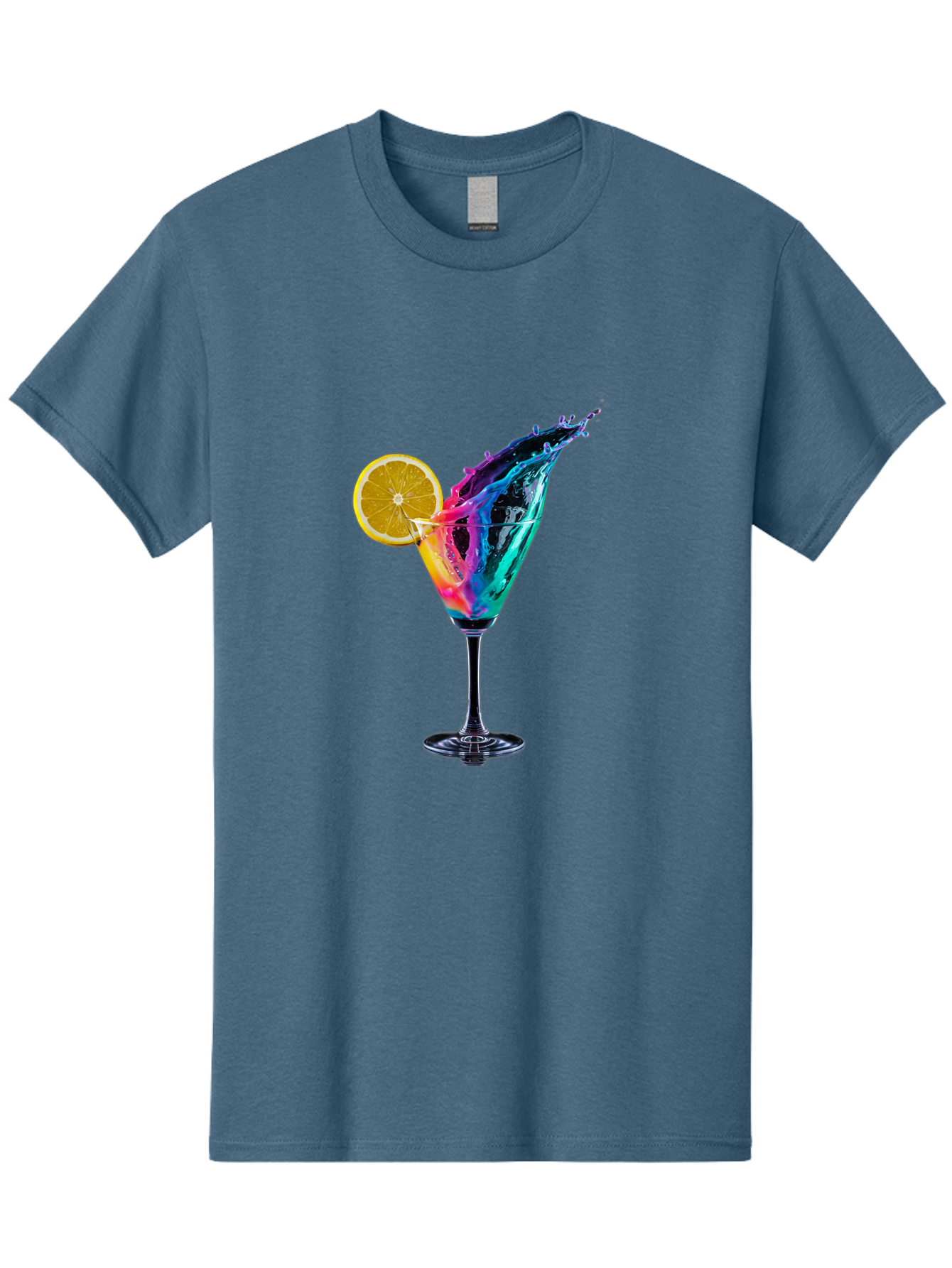 Rainbow-Cocktail Men'S Graphic Tee, 100% Cotton, Comfortable Casual Summer Wear, Machine Washable, Colorful Cocktail, Vibrant Drink, Splash Art, Orange Slice Garnish, Creative Mixology, Refreshing Beverage, Nightlife Ambiance, Party Drink Bad468 12