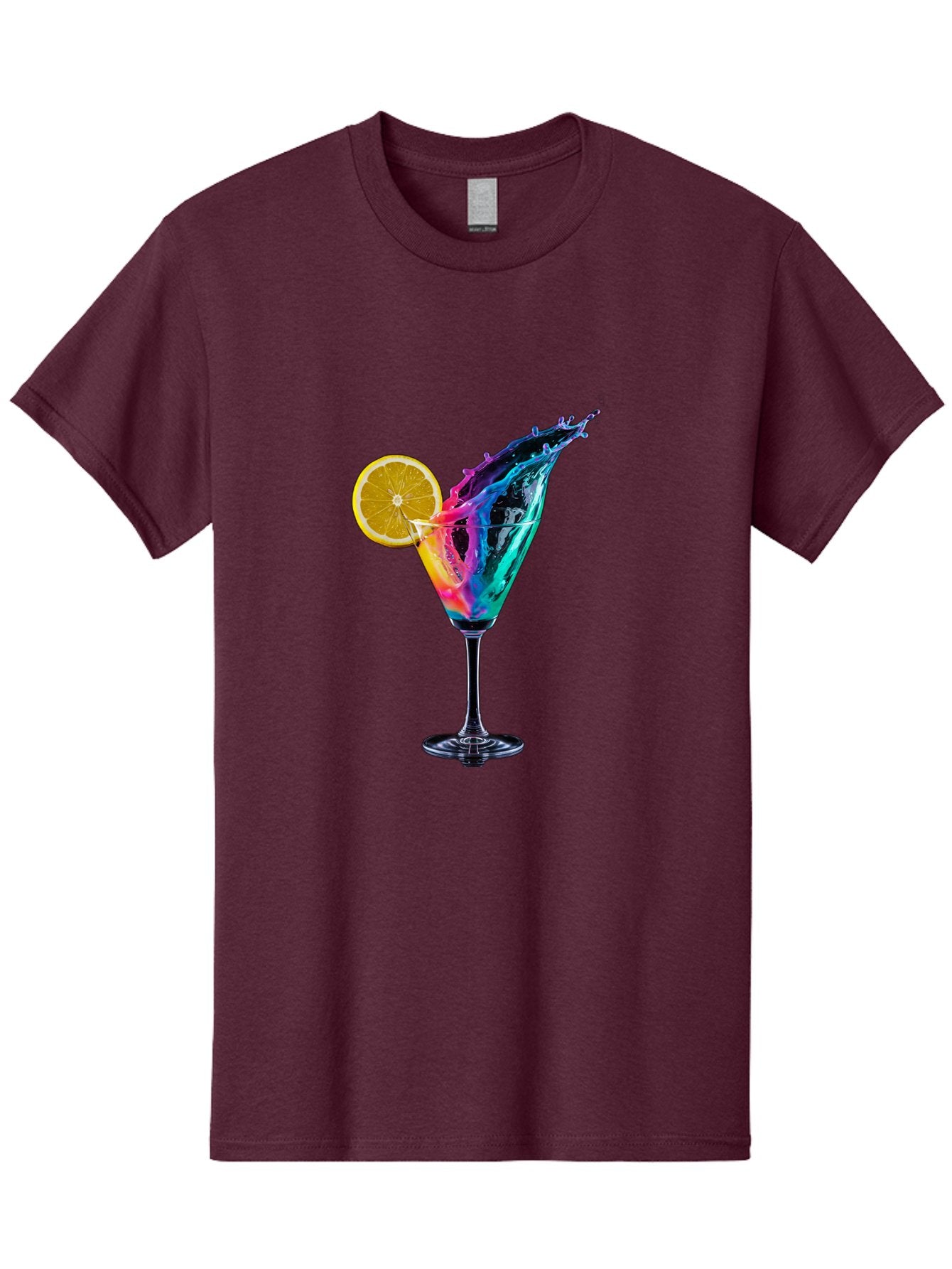 Rainbow-Cocktail Men'S Graphic Tee, 100% Cotton, Comfortable Casual Summer Wear, Machine Washable, Colorful Cocktail, Vibrant Drink, Splash Art, Orange Slice Garnish, Creative Mixology, Refreshing Beverage, Nightlife Ambiance, Party Drink Bad468 7