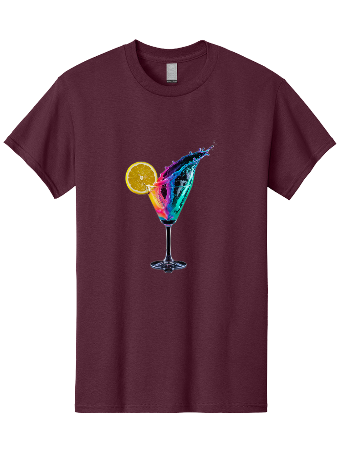 Rainbow-Cocktail Men'S Graphic Tee, 100% Cotton, Comfortable Casual Summer Wear, Machine Washable, Colorful Cocktail, Vibrant Drink, Splash Art, Orange Slice Garnish, Creative Mixology, Refreshing Beverage, Nightlife Ambiance, Party Drink Bad468 13