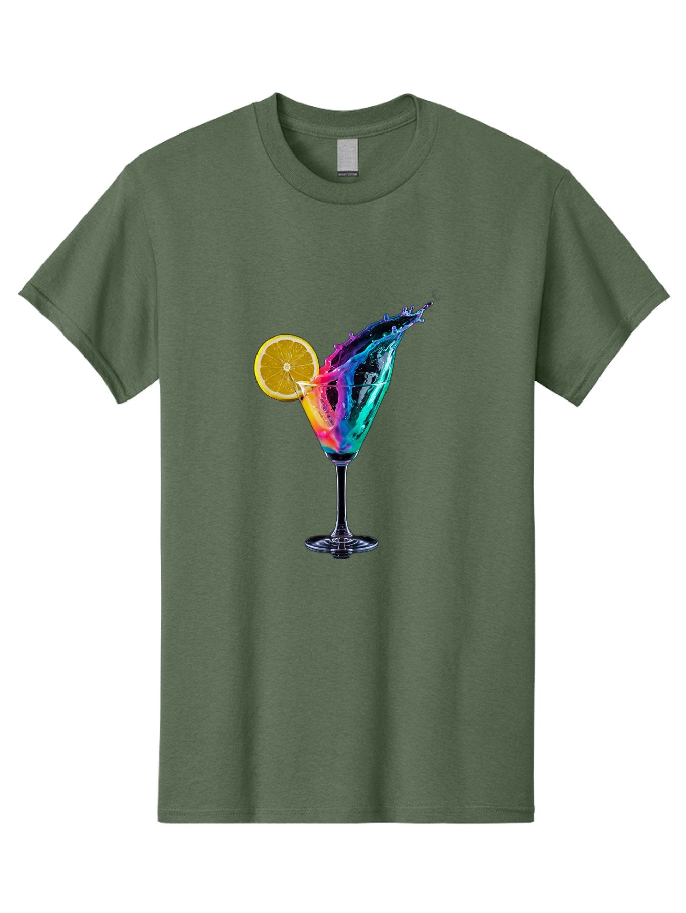 Rainbow-Cocktail Men'S Graphic Tee, 100% Cotton, Comfortable Casual Summer Wear, Machine Washable, Colorful Cocktail, Vibrant Drink, Splash Art, Orange Slice Garnish, Creative Mixology, Refreshing Beverage, Nightlife Ambiance, Party Drink Bad468 10