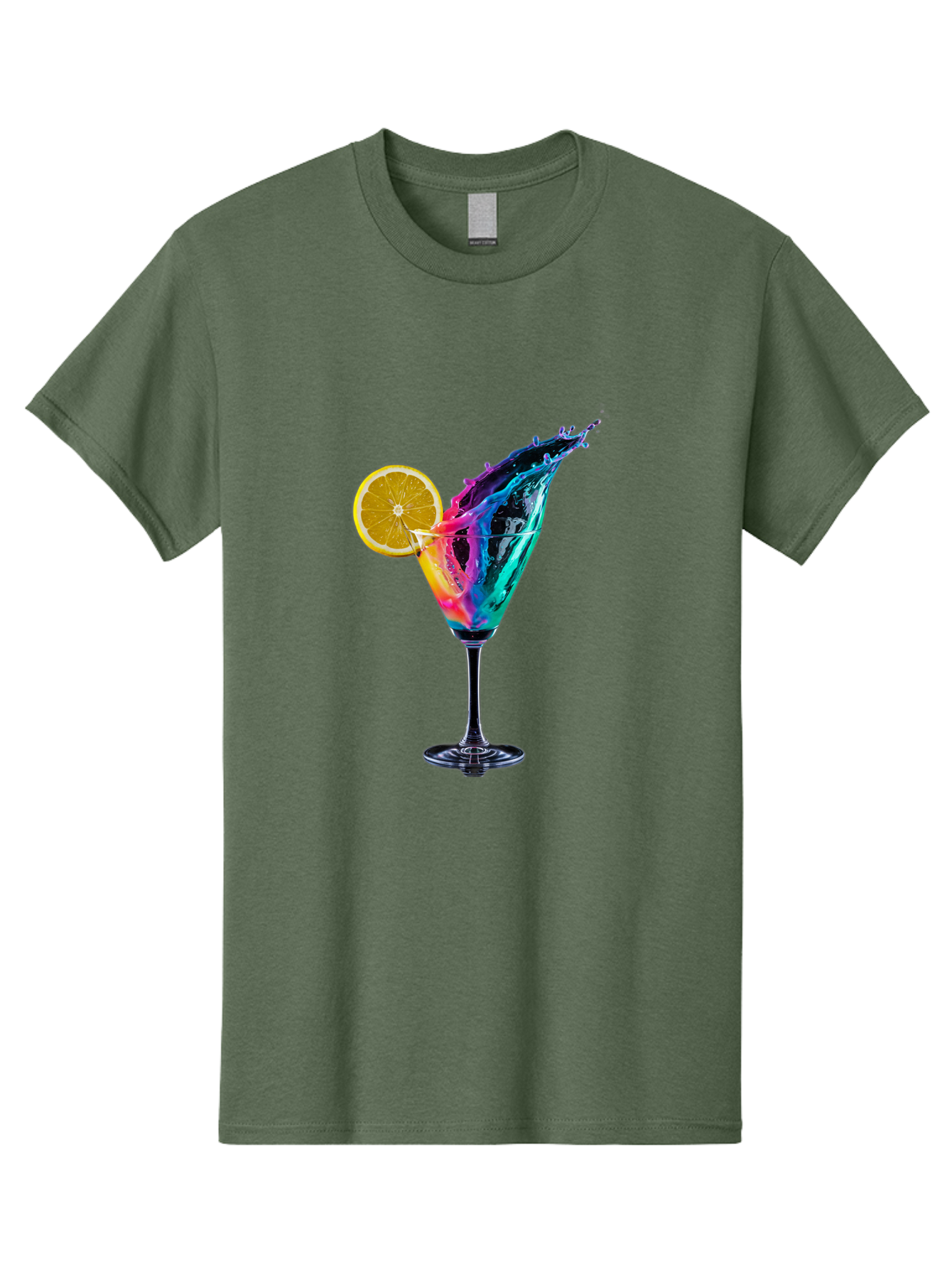 Rainbow-Cocktail Men'S Graphic Tee, 100% Cotton, Comfortable Casual Summer Wear, Machine Washable, Colorful Cocktail, Vibrant Drink, Splash Art, Orange Slice Garnish, Creative Mixology, Refreshing Beverage, Nightlife Ambiance, Party Drink Bad468 14
