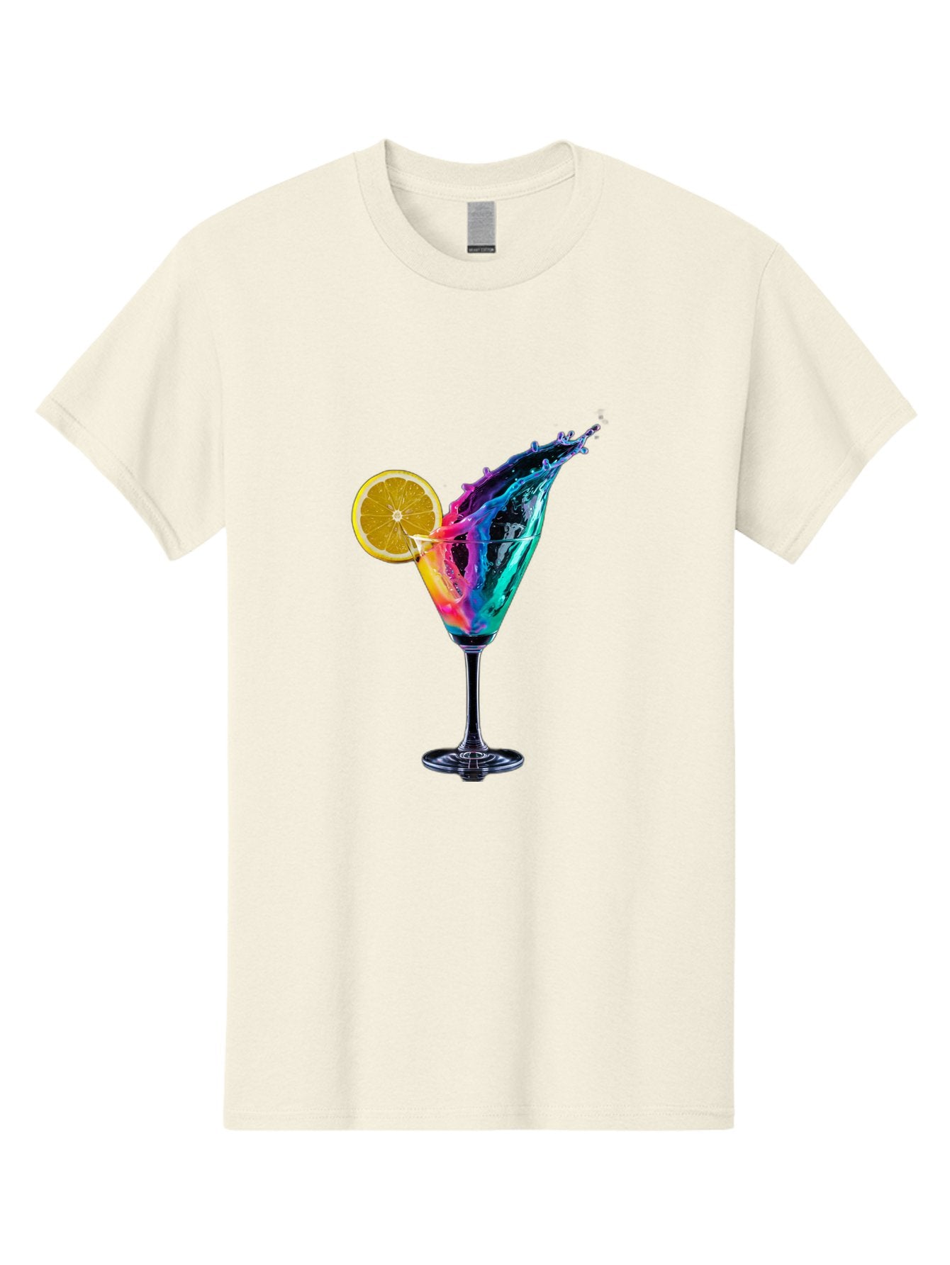 Rainbow-Cocktail Men'S Graphic Tee, 100% Cotton, Comfortable Casual Summer Wear, Machine Washable, Colorful Cocktail, Vibrant Drink, Splash Art, Orange Slice Garnish, Creative Mixology, Refreshing Beverage, Nightlife Ambiance, Party Drink Bad468