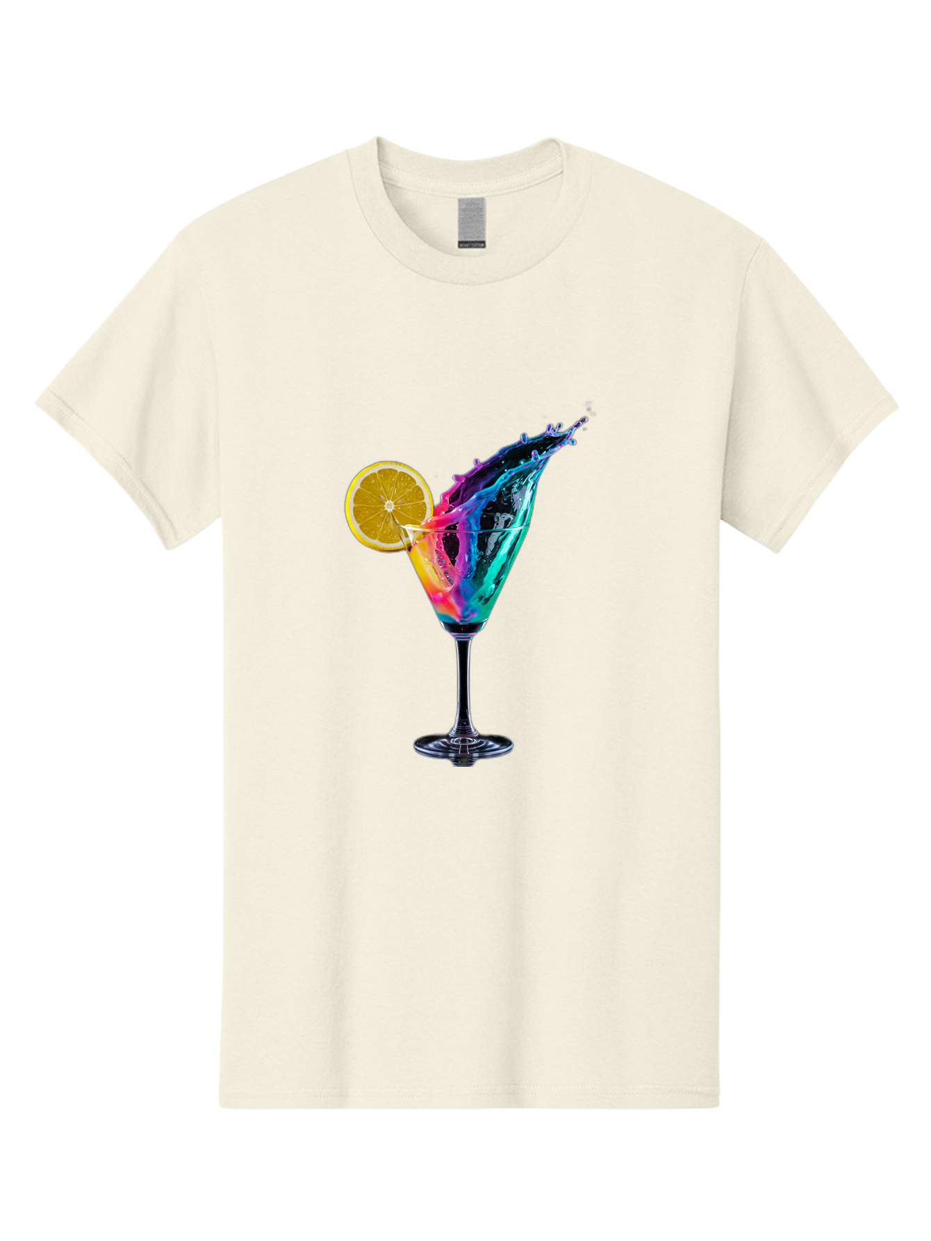 Rainbow-Cocktail Men'S Graphic Tee, 100% Cotton, Comfortable Casual Summer Wear, Machine Washable, Colorful Cocktail, Vibrant Drink, Splash Art, Orange Slice Garnish, Creative Mixology, Refreshing Beverage, Nightlife Ambiance, Party Drink Bad468 10