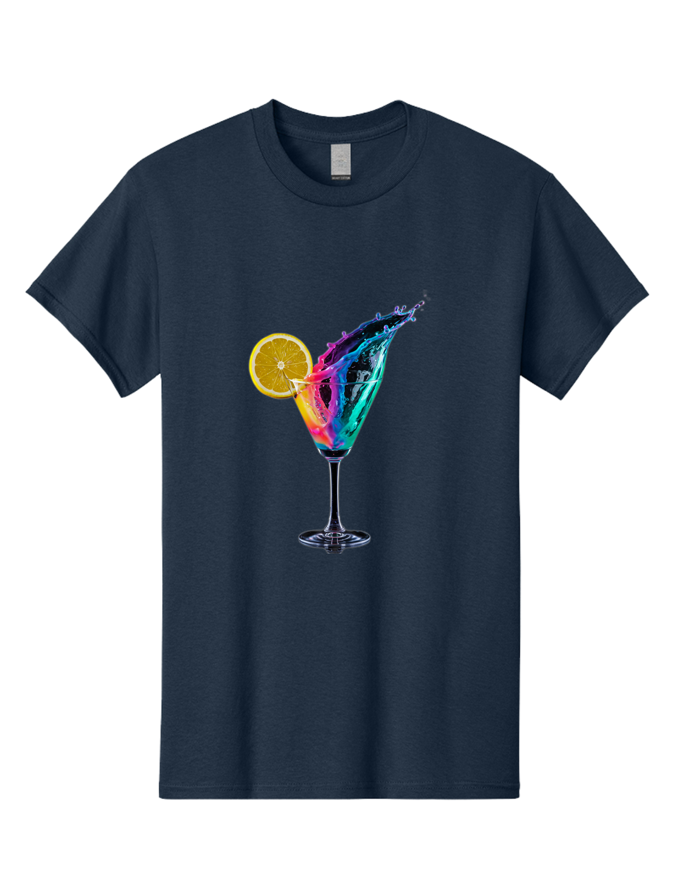 Rainbow-Cocktail Men'S Graphic Tee, 100% Cotton, Comfortable Casual Summer Wear, Machine Washable, Colorful Cocktail, Vibrant Drink, Splash Art, Orange Slice Garnish, Creative Mixology, Refreshing Beverage, Nightlife Ambiance, Party Drink Bad468 15