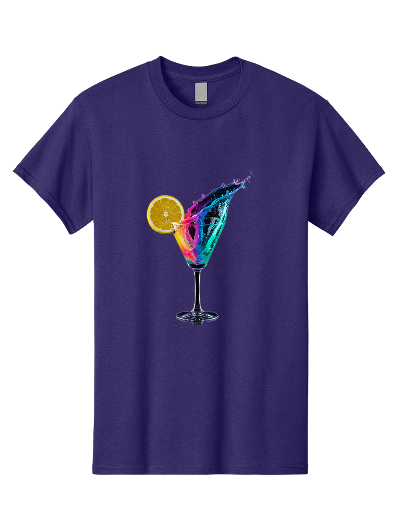 Rainbow-Cocktail Men'S Graphic Tee, 100% Cotton, Comfortable Casual Summer Wear, Machine Washable, Colorful Cocktail, Vibrant Drink, Splash Art, Orange Slice Garnish, Creative Mixology, Refreshing Beverage, Nightlife Ambiance, Party Drink Bad468 3