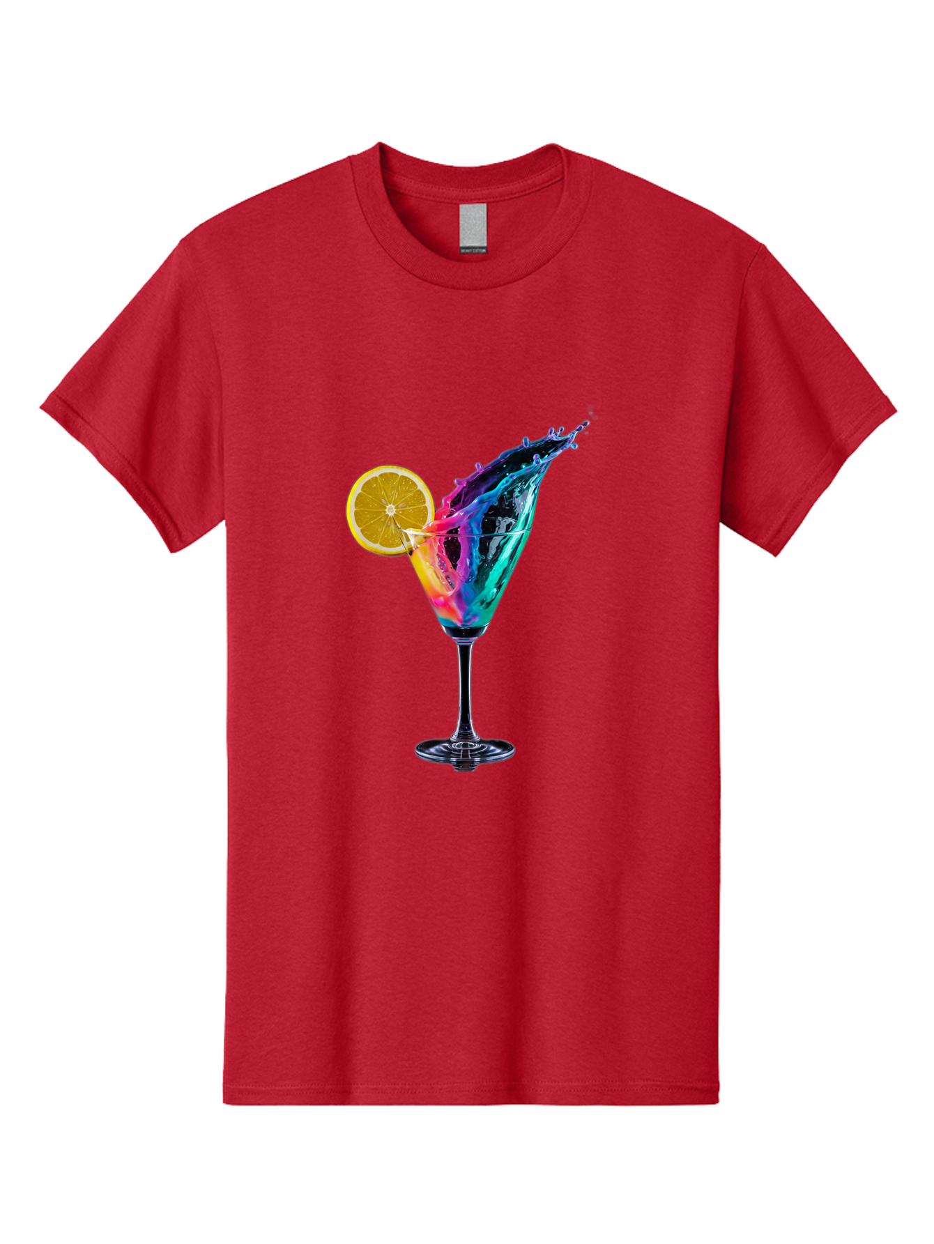Rainbow-Cocktail Men'S Graphic Tee, 100% Cotton, Comfortable Casual Summer Wear, Machine Washable, Colorful Cocktail, Vibrant Drink, Splash Art, Orange Slice Garnish, Creative Mixology, Refreshing Beverage, Nightlife Ambiance, Party Drink Bad468 5