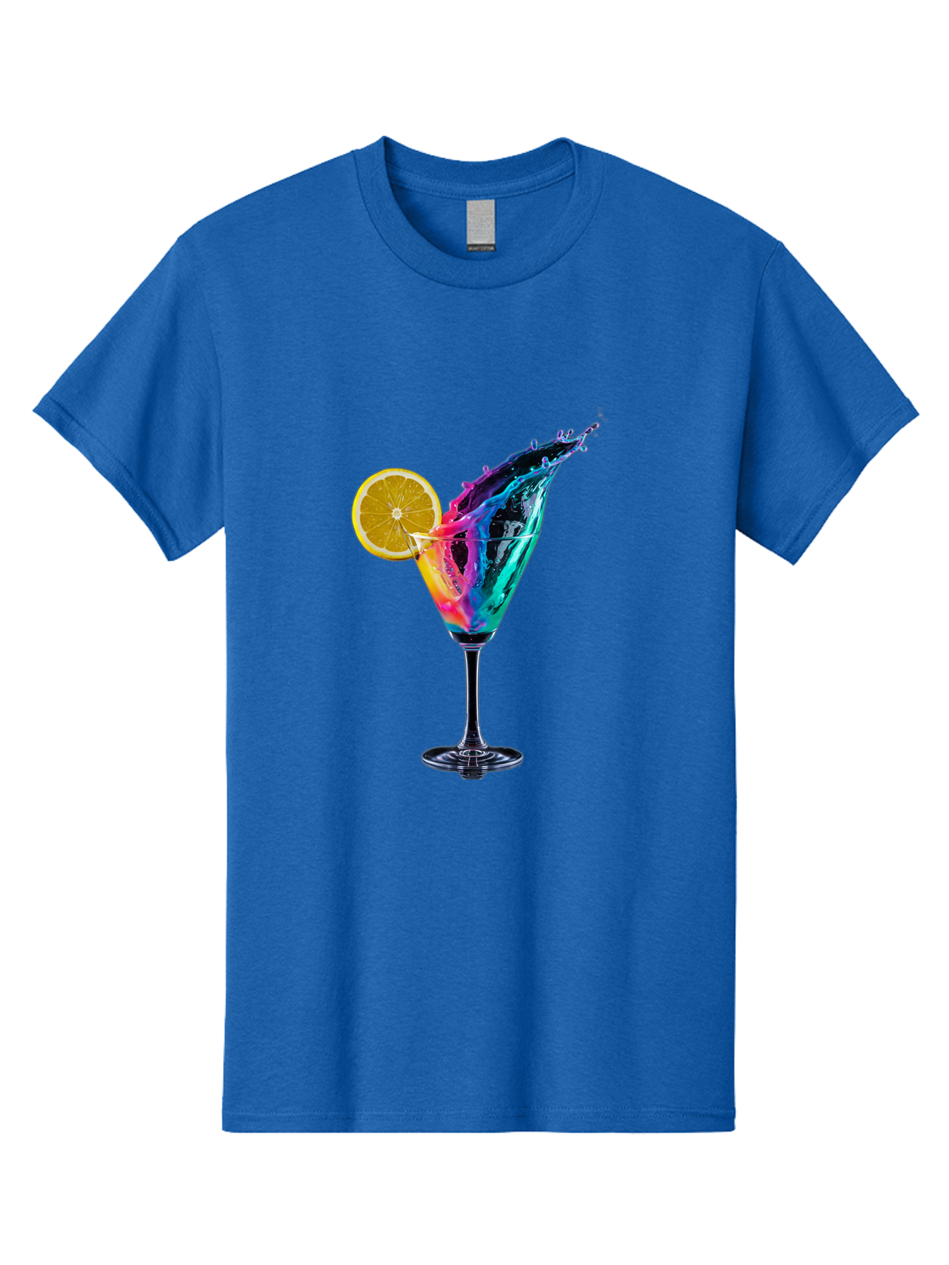 Rainbow-Cocktail Men'S Graphic Tee, 100% Cotton, Comfortable Casual Summer Wear, Machine Washable, Colorful Cocktail, Vibrant Drink, Splash Art, Orange Slice Garnish, Creative Mixology, Refreshing Beverage, Nightlife Ambiance, Party Drink Bad468 11