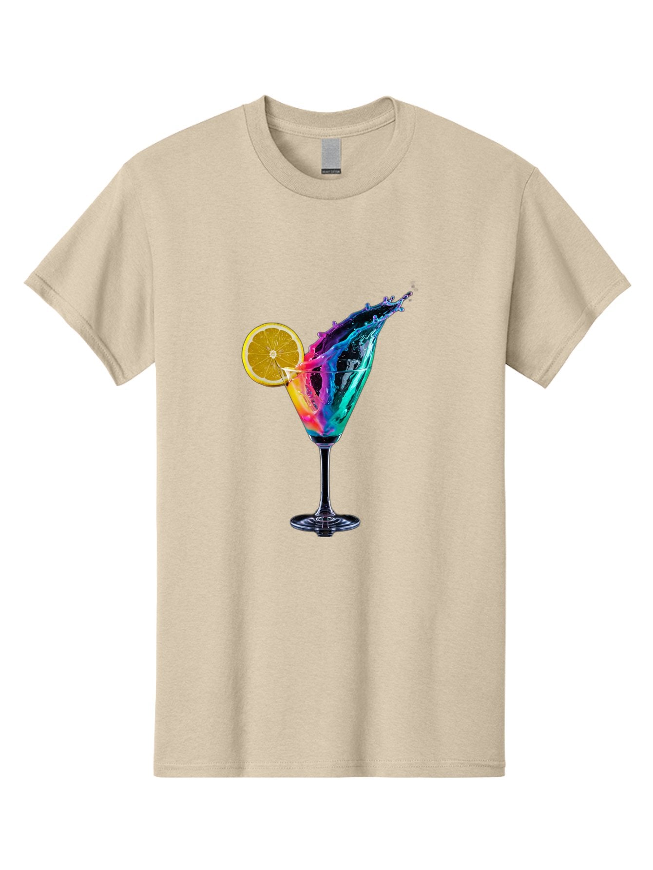 Rainbow-Cocktail Men'S Graphic Tee, 100% Cotton, Comfortable Casual Summer Wear, Machine Washable, Colorful Cocktail, Vibrant Drink, Splash Art, Orange Slice Garnish, Creative Mixology, Refreshing Beverage, Nightlife Ambiance, Party Drink Bad468 8