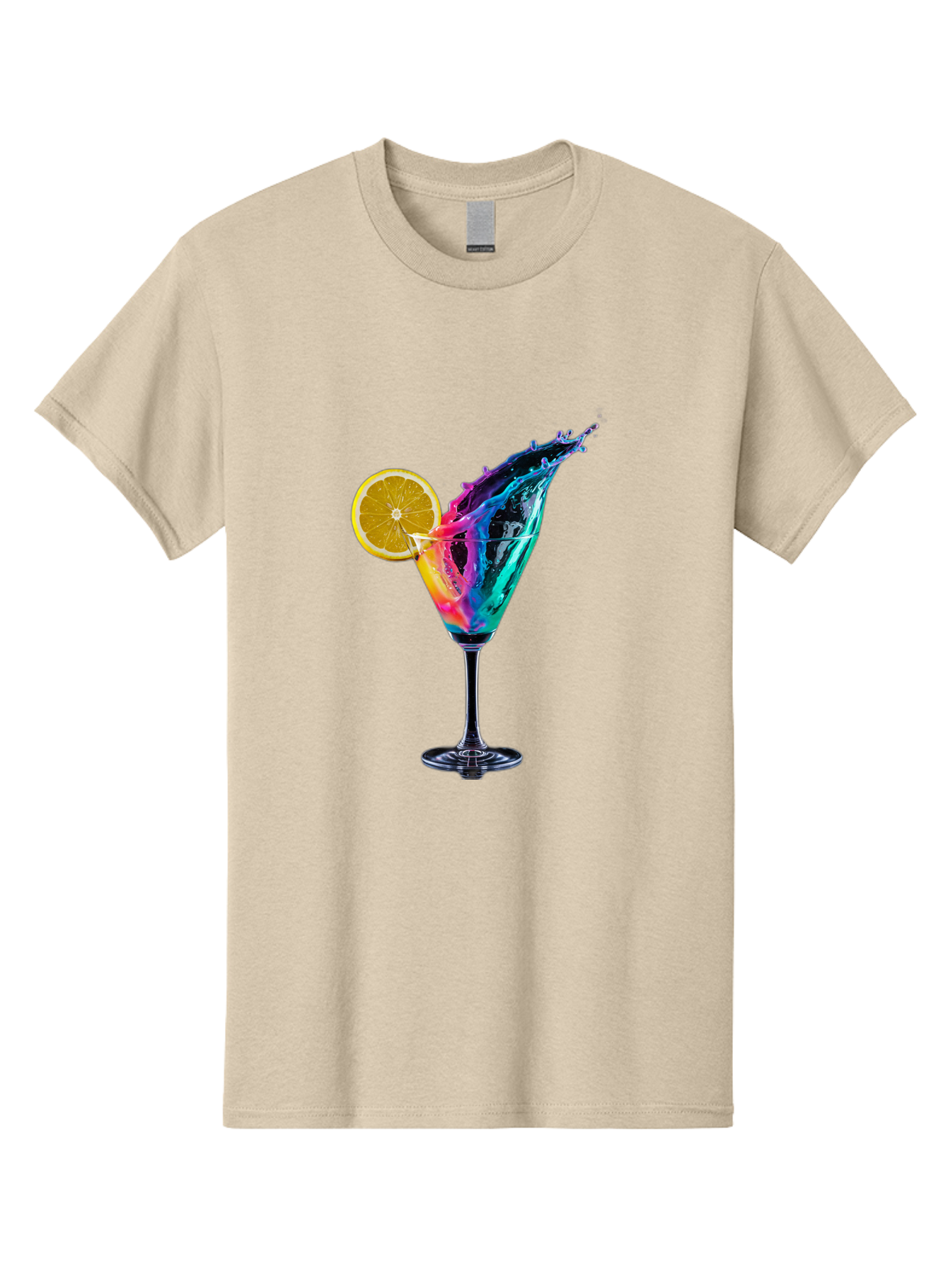 Rainbow-Cocktail Men'S Graphic Tee, 100% Cotton, Comfortable Casual Summer Wear, Machine Washable, Colorful Cocktail, Vibrant Drink, Splash Art, Orange Slice Garnish, Creative Mixology, Refreshing Beverage, Nightlife Ambiance, Party Drink Bad468 6