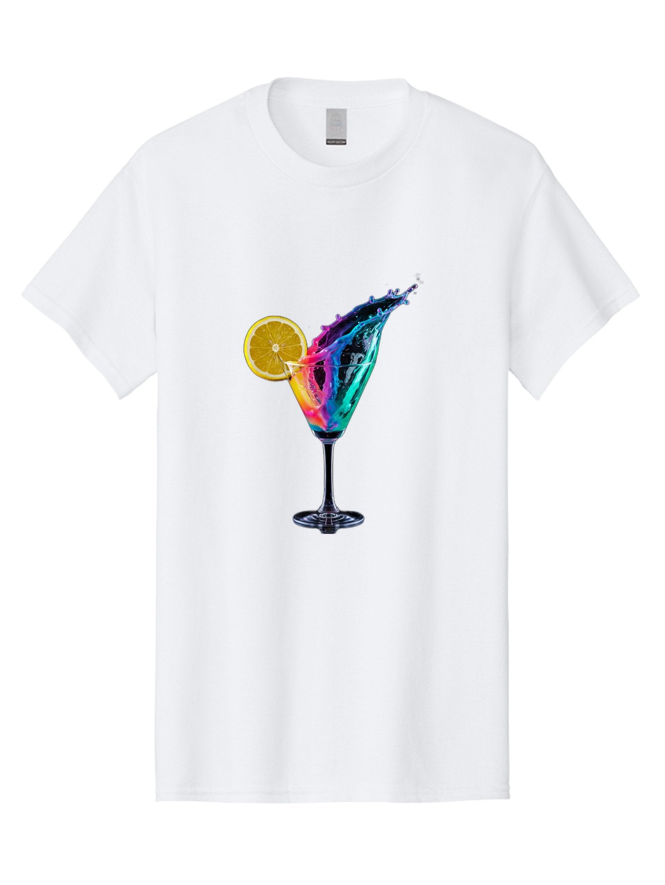 Rainbow-Cocktail Men'S Graphic Tee, 100% Cotton, Comfortable Casual Summer Wear, Machine Washable, Colorful Cocktail, Vibrant Drink, Splash Art, Orange Slice Garnish, Creative Mixology, Refreshing Beverage, Nightlife Ambiance, Party Drink Bad468 5