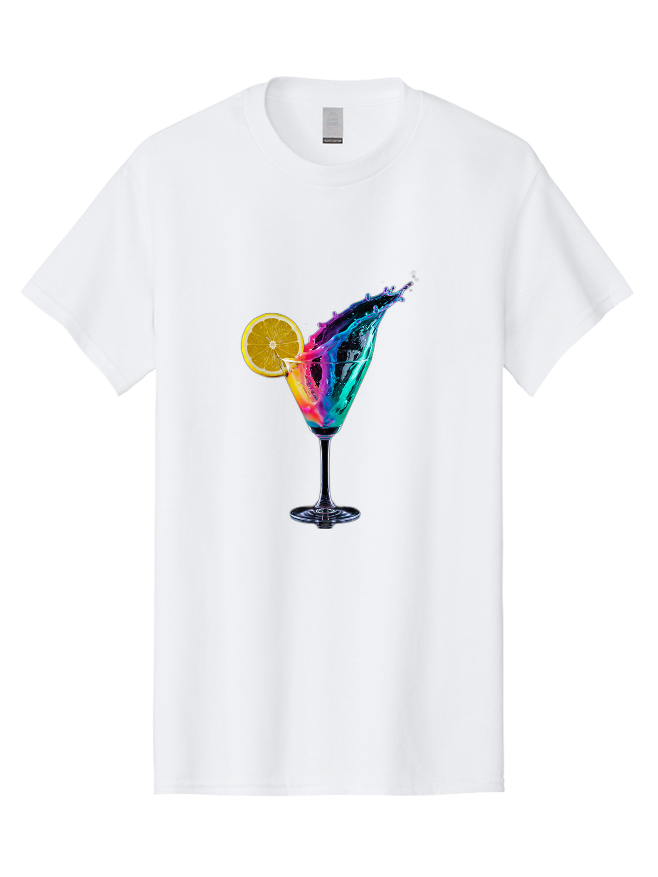 Rainbow-Cocktail Men'S Graphic Tee, 100% Cotton, Comfortable Casual Summer Wear, Machine Washable, Colorful Cocktail, Vibrant Drink, Splash Art, Orange Slice Garnish, Creative Mixology, Refreshing Beverage, Nightlife Ambiance, Party Drink Bad468 8