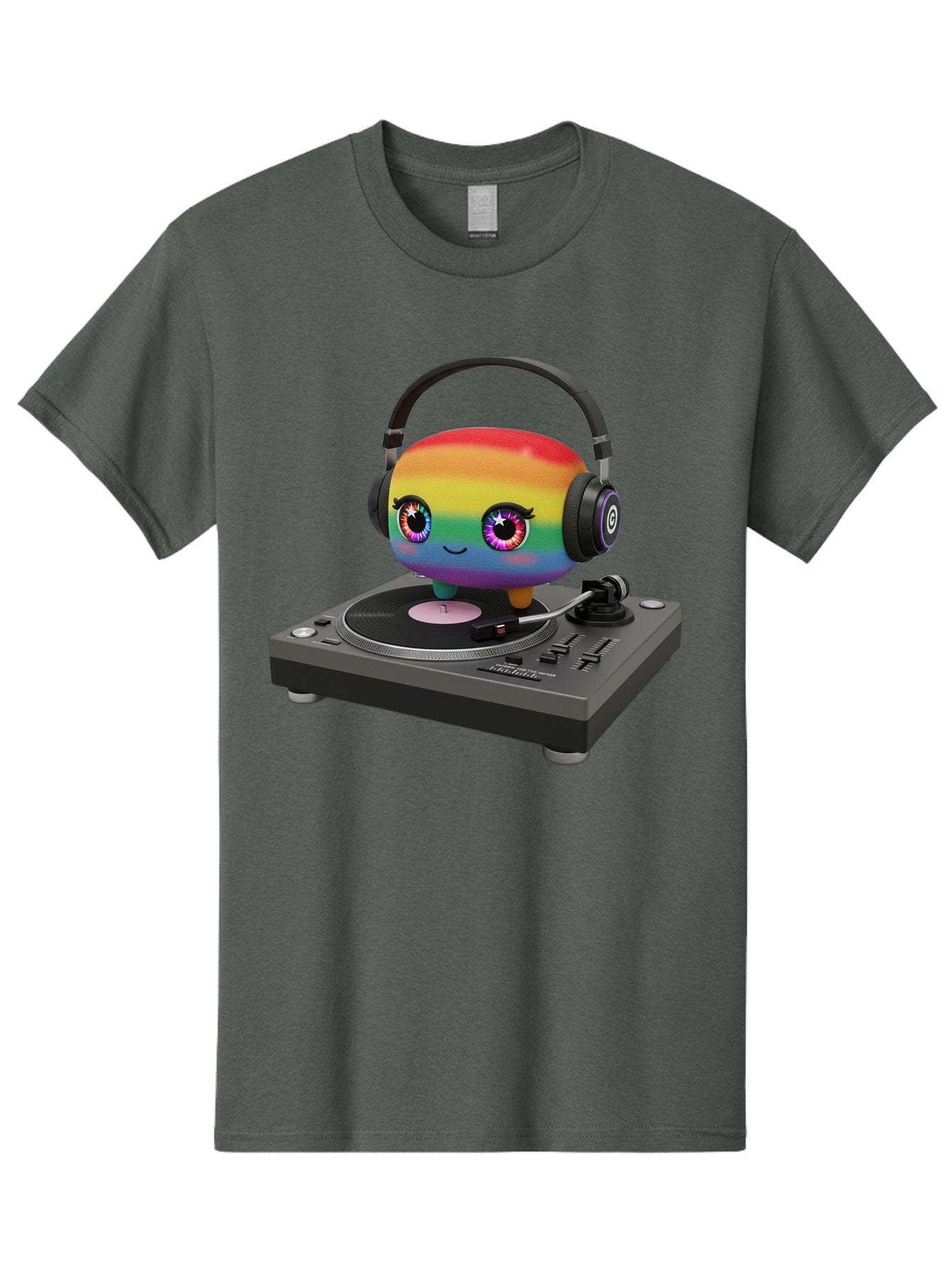 Rainbow-Kawaii-Dj Men'S Graphic Tee, 100% Cotton, Comfortable Casual Summer Wear, Machine Washable, Rainbow-Colored Emoji, Djing With Headphones, Vinyl Record Player, Music Production, Colorful Character, Playful Illustration, 3D Art, Bad469 12