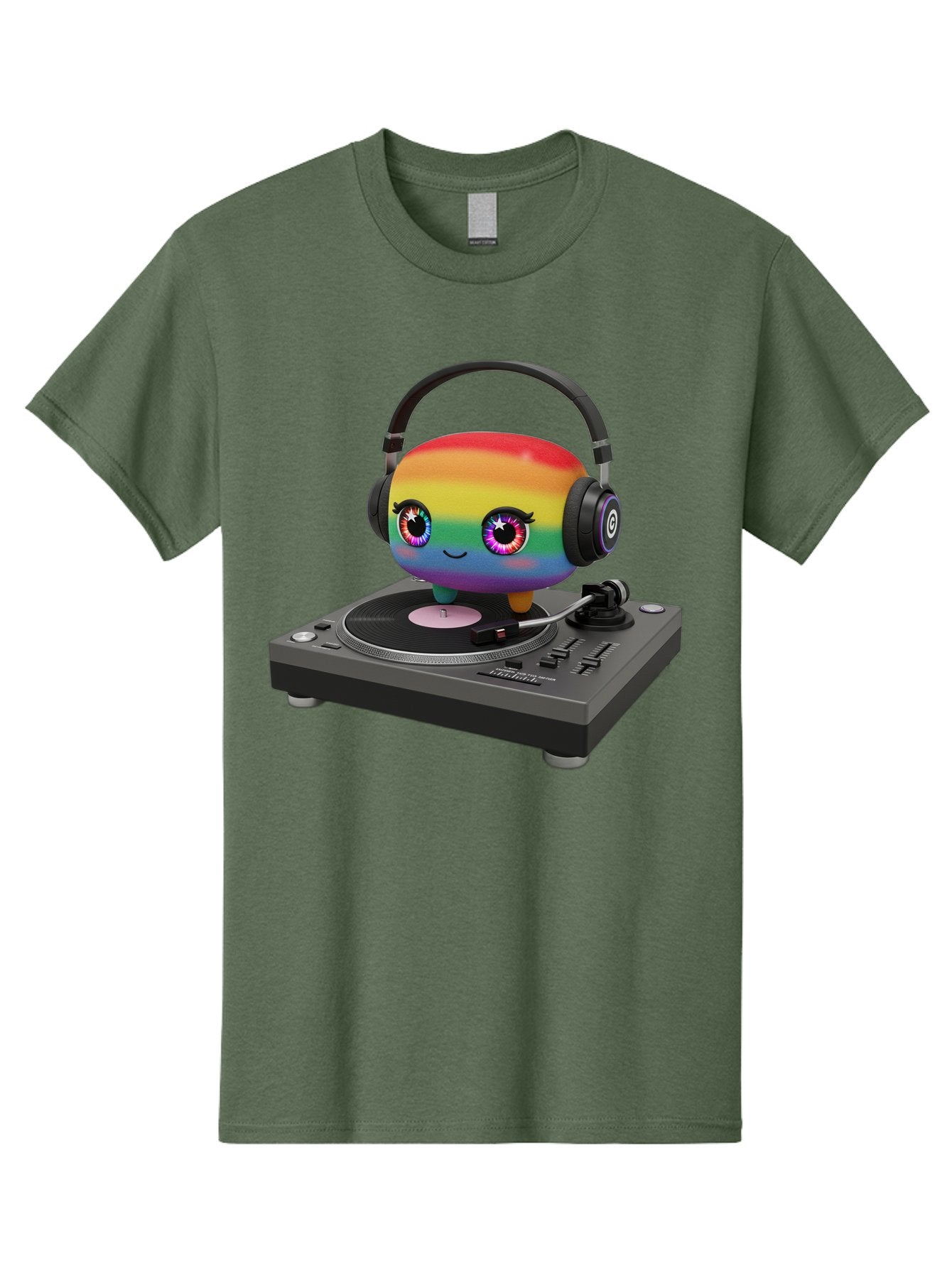 Rainbow-Kawaii-Dj Men'S Graphic Tee, 100% Cotton, Comfortable Casual Summer Wear, Machine Washable, Rainbow-Colored Emoji, Djing With Headphones, Vinyl Record Player, Music Production, Colorful Character, Playful Illustration, 3D Art, Bad469 9