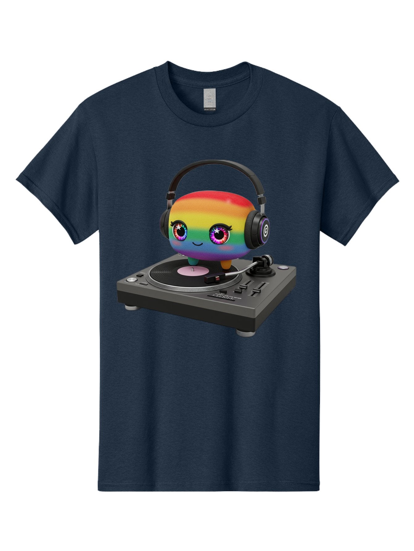 Rainbow-Kawaii-Dj Men'S Graphic Tee, 100% Cotton, Comfortable Casual Summer Wear, Machine Washable, Rainbow-Colored Emoji, Djing With Headphones, Vinyl Record Player, Music Production, Colorful Character, Playful Illustration, 3D Art, Bad469 14