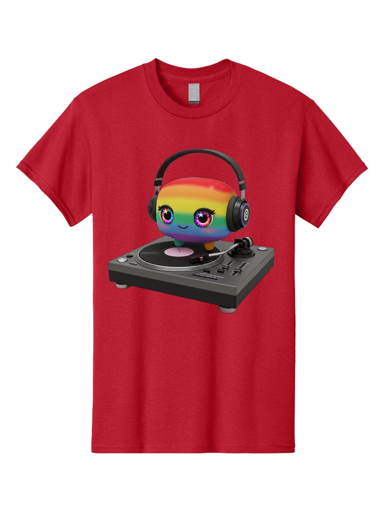Rainbow-Kawaii-Dj Men'S Graphic Tee, 100% Cotton, Comfortable Casual Summer Wear, Machine Washable, Rainbow-Colored Emoji, Djing With Headphones, Vinyl Record Player, Music Production, Colorful Character, Playful Illustration, 3D Art, Bad469 15