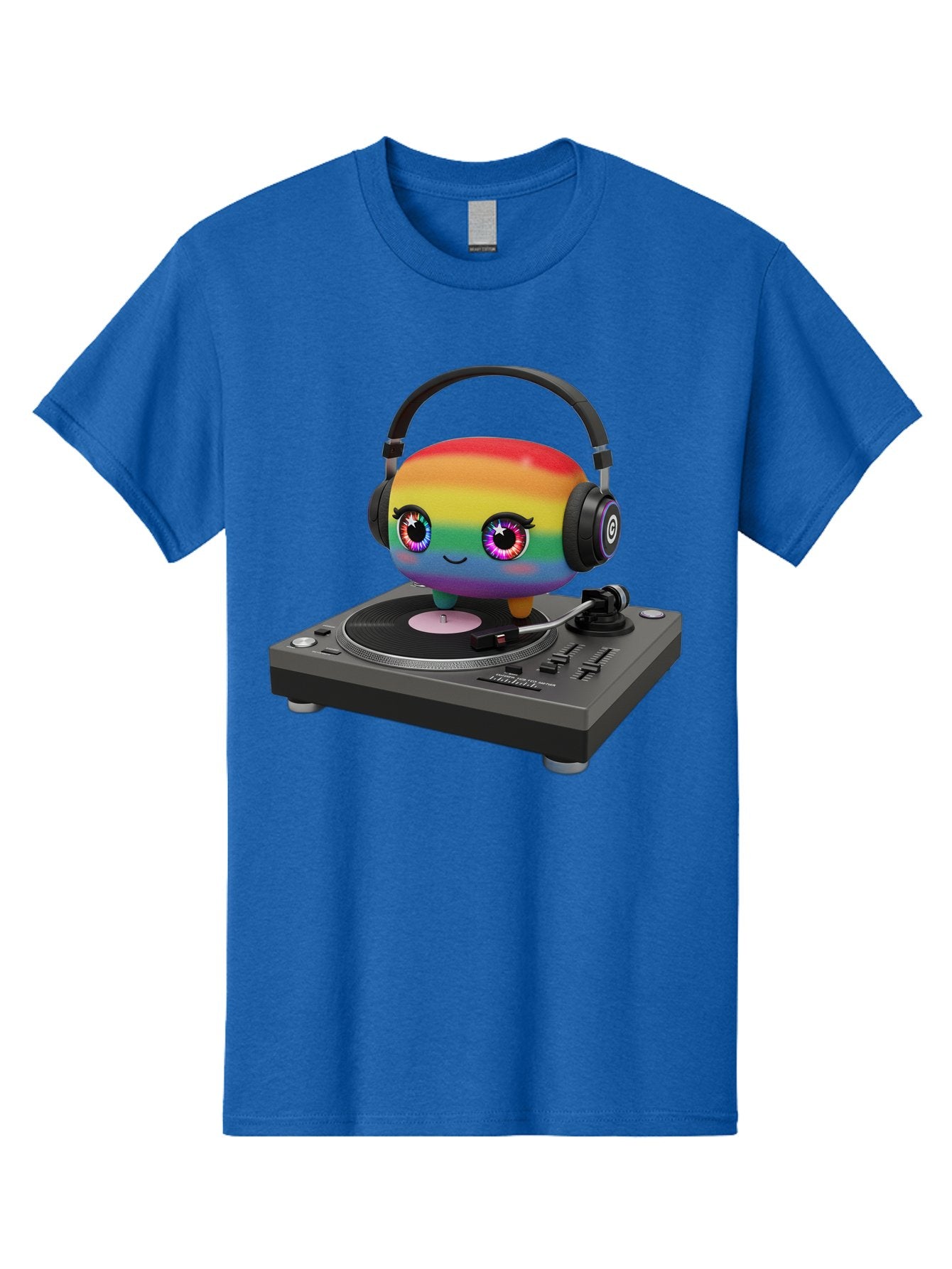 Rainbow-Kawaii-Dj Men'S Graphic Tee, 100% Cotton, Comfortable Casual Summer Wear, Machine Washable, Rainbow-Colored Emoji, Djing With Headphones, Vinyl Record Player, Music Production, Colorful Character, Playful Illustration, 3D Art, Bad469 13