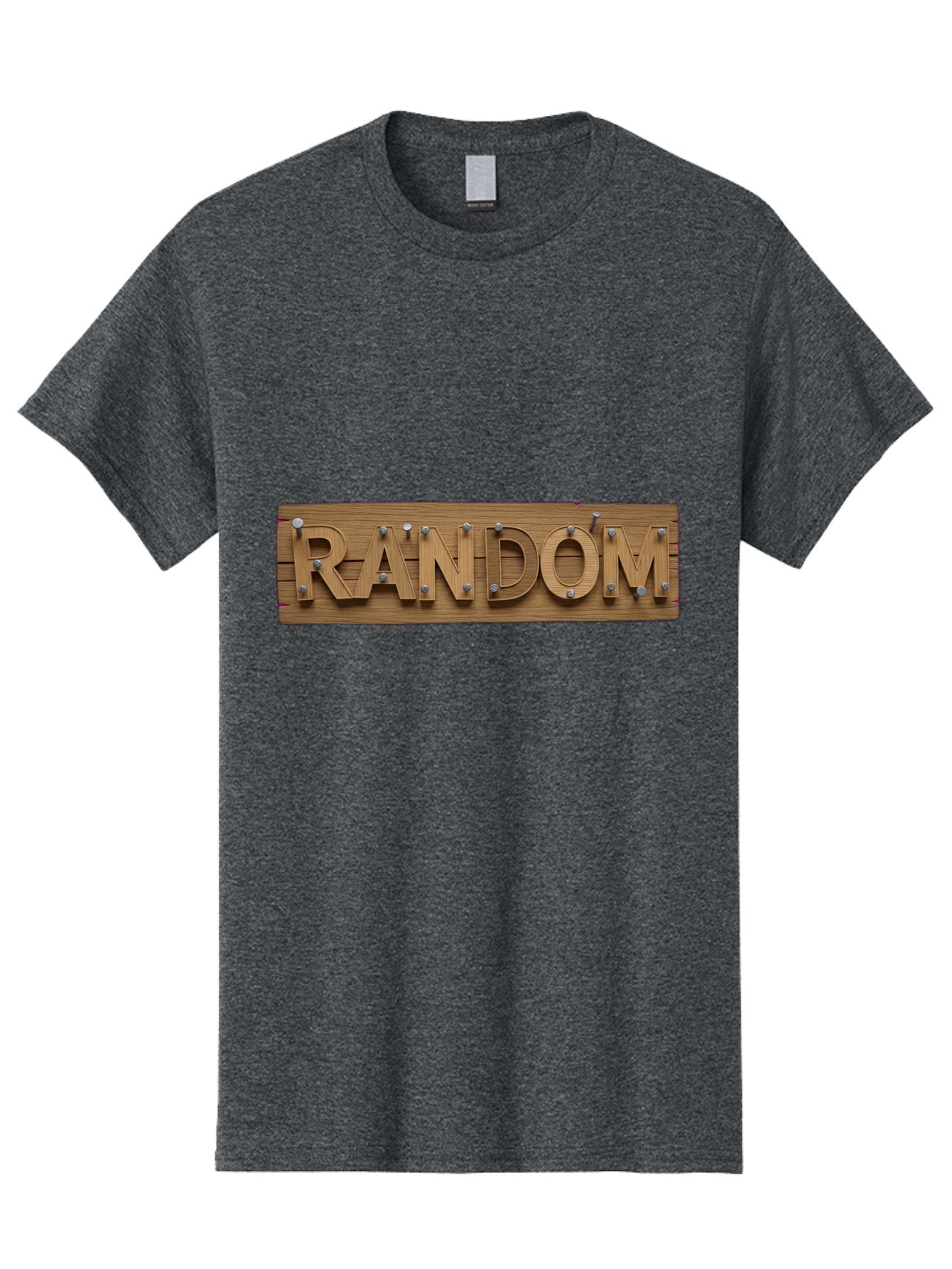 Random Men'S Graphic Tee, 100% Cotton, Comfortable Casual Summer Wear, Machine Washable, Wooden Sign, 3D Text, Random Word, Abstract Concept, Creative Design, Modern Art, Unusual Typography, Wooden Texture, Metal Bolts Bad470