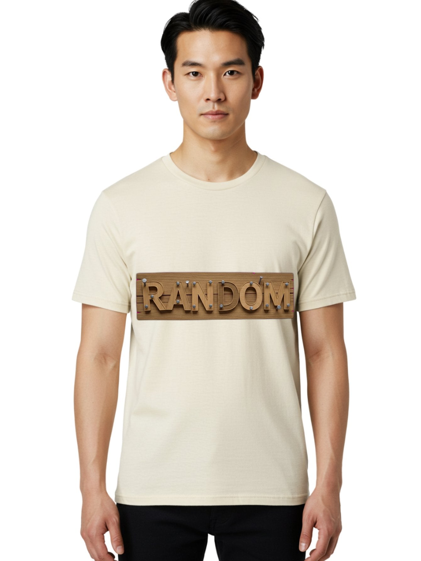 Random Men'S Graphic Tee, 100% Cotton, Comfortable Casual Summer Wear, Machine Washable, Wooden Sign, 3D Text, Random Word, Abstract Concept, Creative Design, Modern Art, Unusual Typography, Wooden Texture, Metal Bolts Bad470 29
