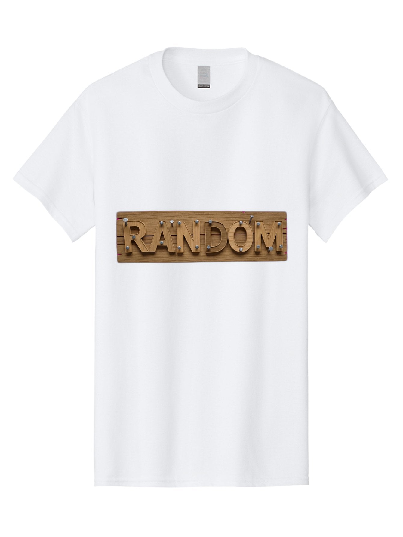 Random Men'S Graphic Tee, 100% Cotton, Comfortable Casual Summer Wear, Machine Washable, Wooden Sign, 3D Text, Random Word, Abstract Concept, Creative Design, Modern Art, Unusual Typography, Wooden Texture, Metal Bolts Bad470 7