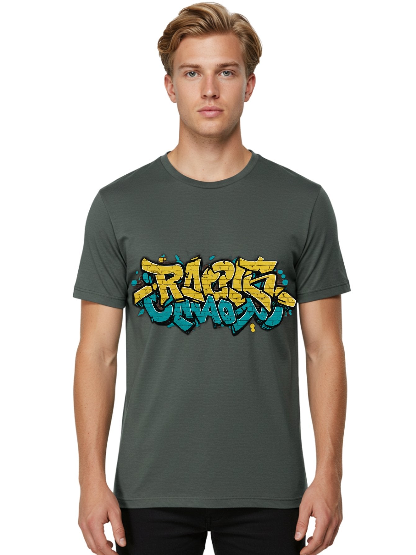 Raptz-Clan Men'S Graphic Tee, 100% Cotton, Comfortable Casual Summer Wear, Machine Washable, Street Art, Graffiti Style, Bold Typography, Vibrant Colors, Razk Unadon, Urban Art, Stylized Font, Cool Graphics, Artistic Expression Bad471 24