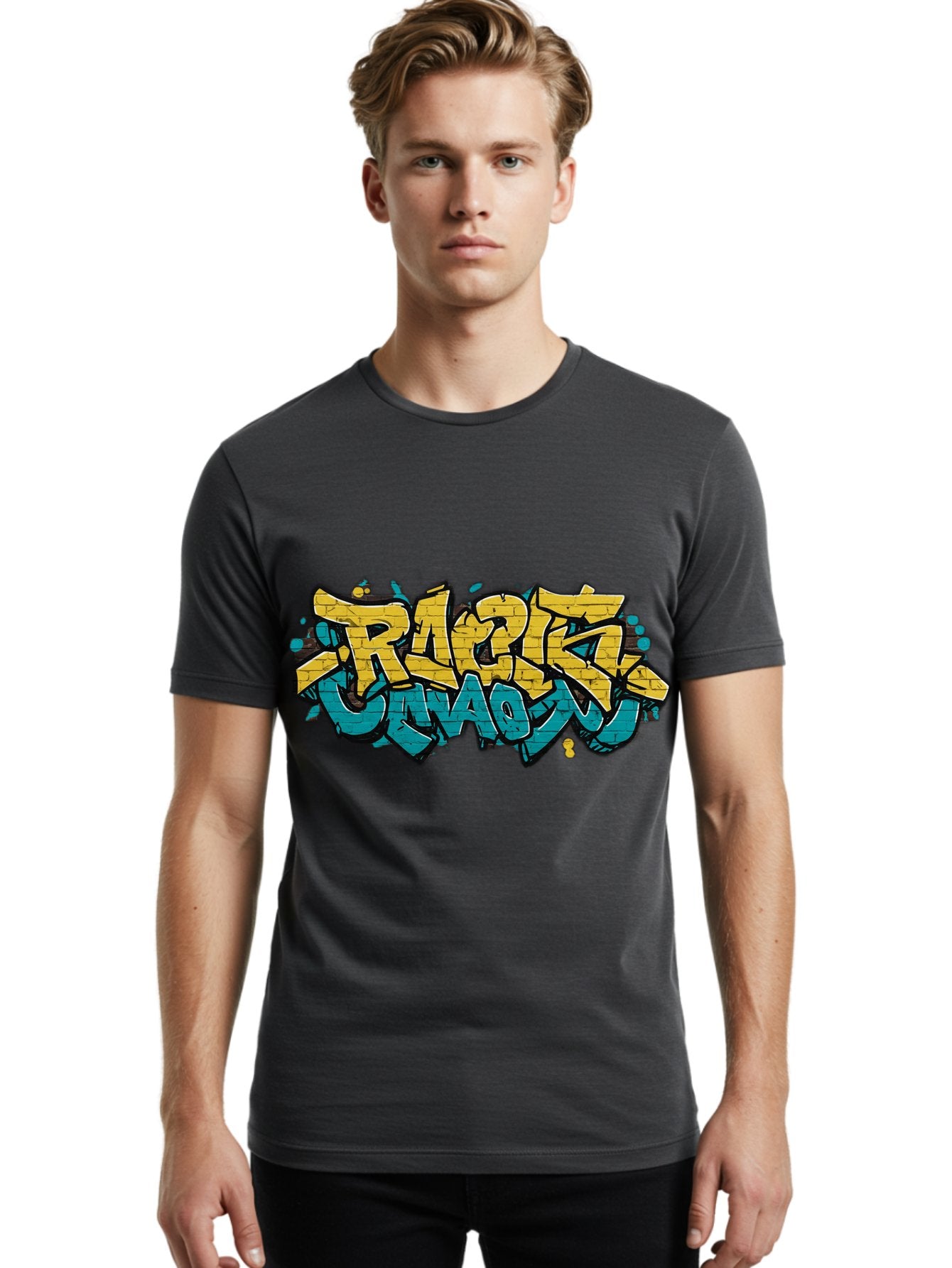 Raptz-Clan Men'S Graphic Tee, 100% Cotton, Comfortable Casual Summer Wear, Machine Washable, Street Art, Graffiti Style, Bold Typography, Vibrant Colors, Razk Unadon, Urban Art, Stylized Font, Cool Graphics, Artistic Expression Bad471 17