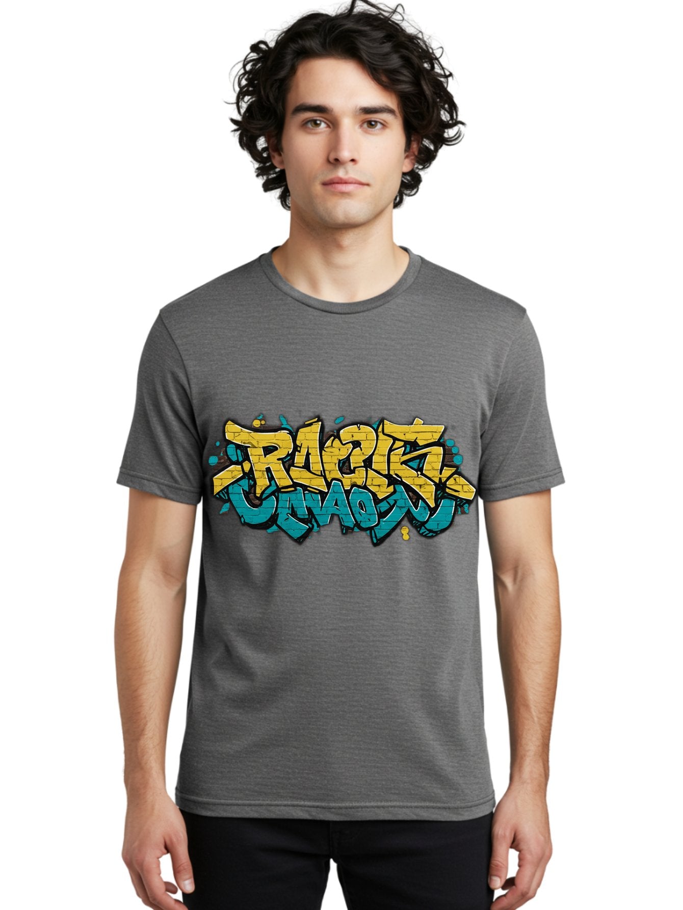 Raptz-Clan Men'S Graphic Tee, 100% Cotton, Comfortable Casual Summer Wear, Machine Washable, Street Art, Graffiti Style, Bold Typography, Vibrant Colors, Razk Unadon, Urban Art, Stylized Font, Cool Graphics, Artistic Expression Bad471 19