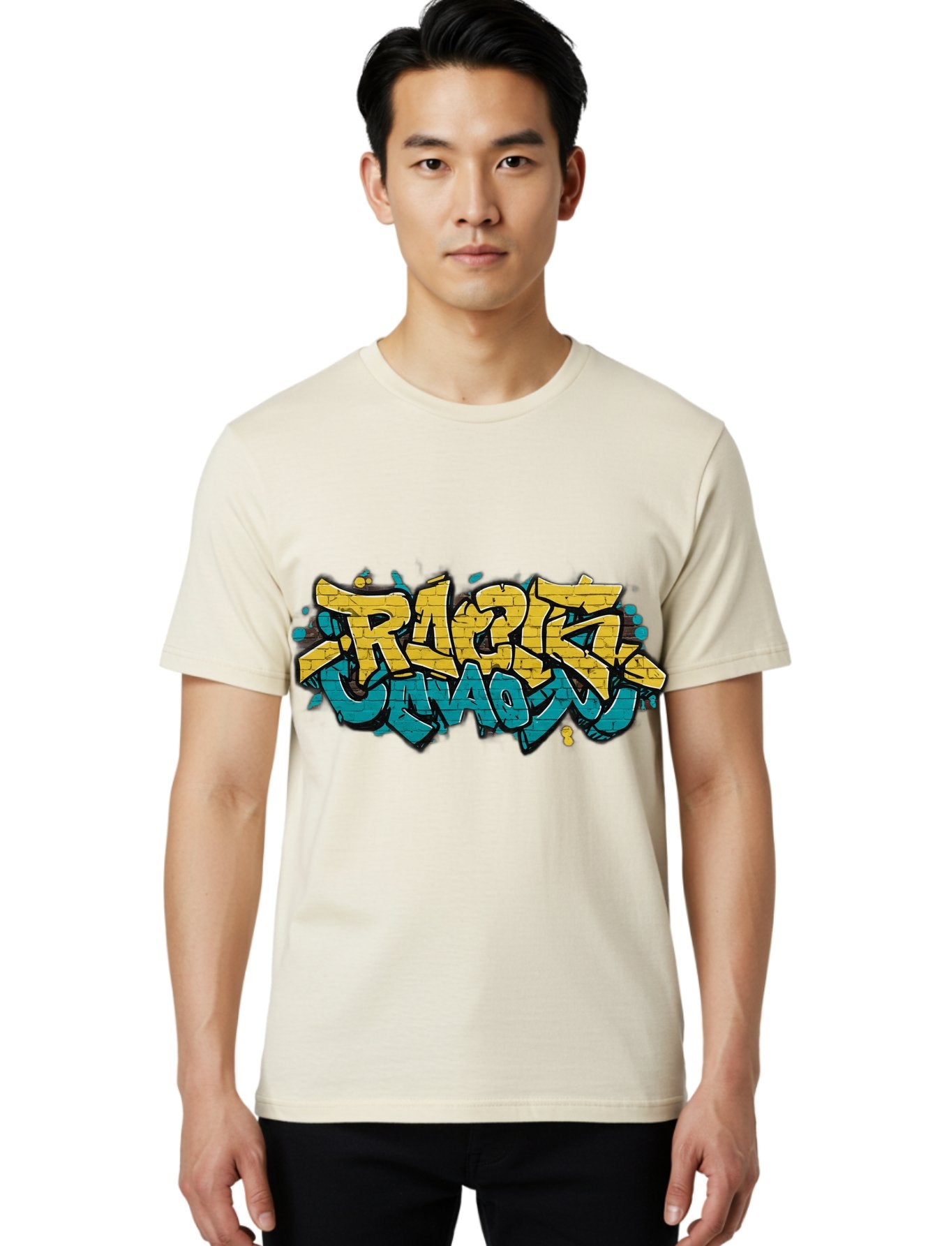 Raptz-Clan Men'S Graphic Tee, 100% Cotton, Comfortable Casual Summer Wear, Machine Washable, Street Art, Graffiti Style, Bold Typography, Vibrant Colors, Razk Unadon, Urban Art, Stylized Font, Cool Graphics, Artistic Expression Bad471 25