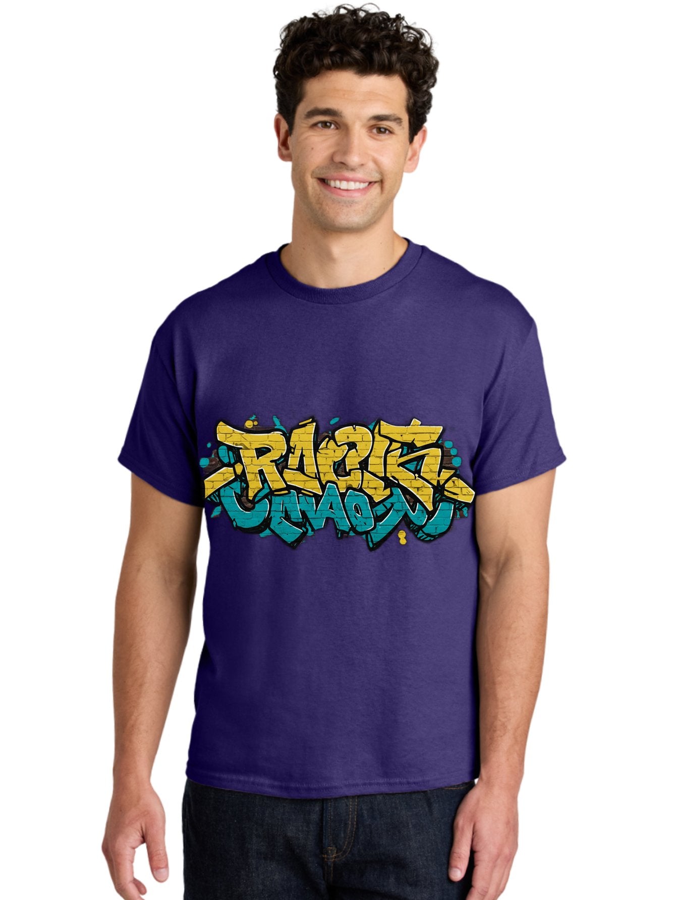Raptz-Clan Men'S Graphic Tee, 100% Cotton, Comfortable Casual Summer Wear, Machine Washable, Street Art, Graffiti Style, Bold Typography, Vibrant Colors, Razk Unadon, Urban Art, Stylized Font, Cool Graphics, Artistic Expression Bad471 23