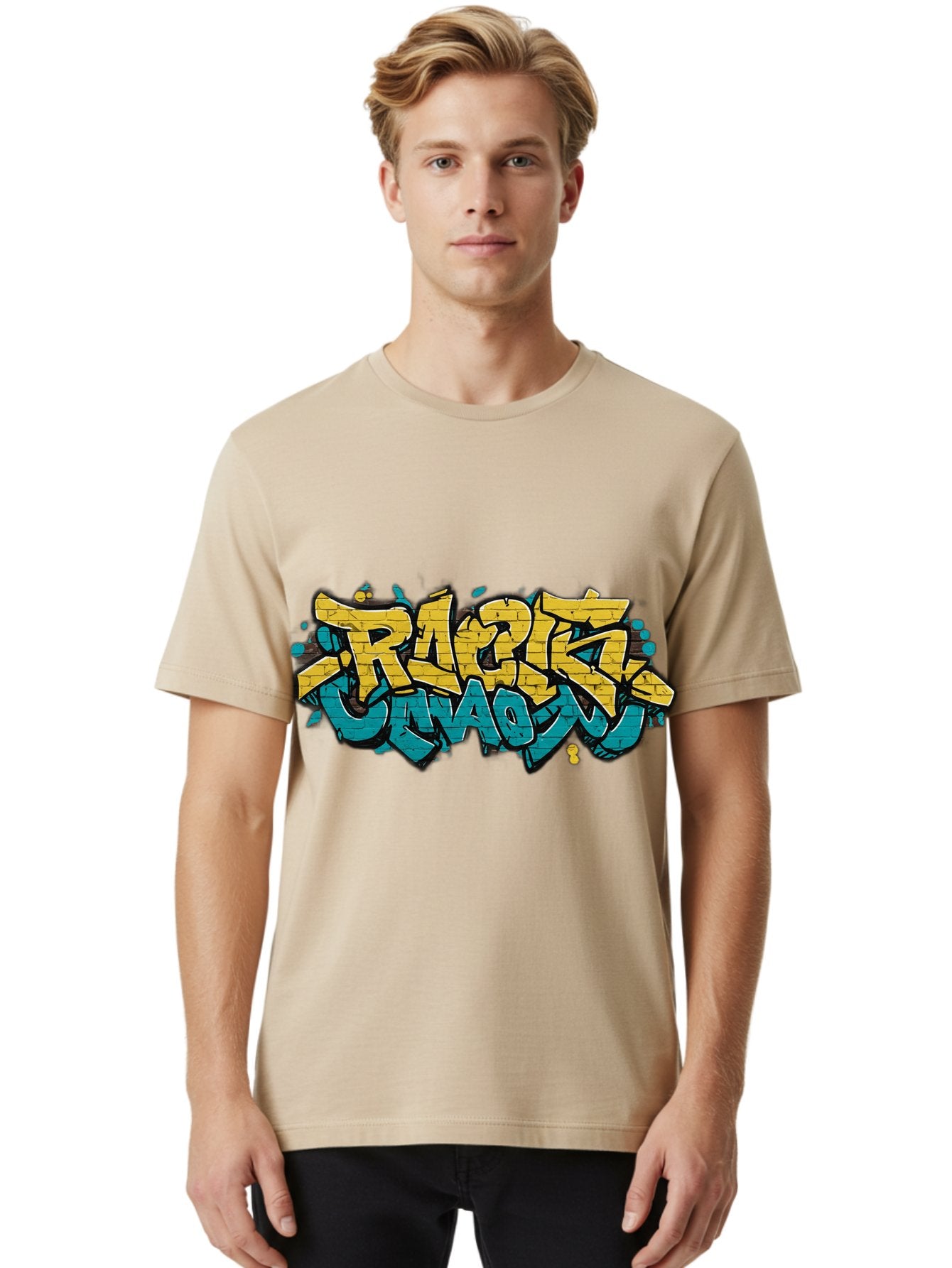 Raptz-Clan Men'S Graphic Tee, 100% Cotton, Comfortable Casual Summer Wear, Machine Washable, Street Art, Graffiti Style, Bold Typography, Vibrant Colors, Razk Unadon, Urban Art, Stylized Font, Cool Graphics, Artistic Expression Bad471 26