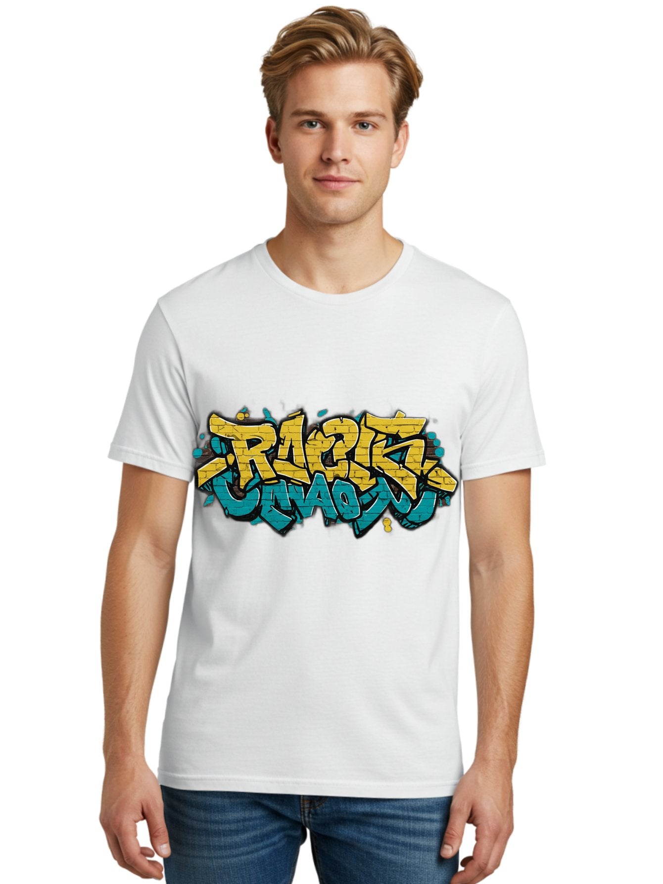 Raptz-Clan Men'S Graphic Tee, 100% Cotton, Comfortable Casual Summer Wear, Machine Washable, Street Art, Graffiti Style, Bold Typography, Vibrant Colors, Razk Unadon, Urban Art, Stylized Font, Cool Graphics, Artistic Expression Bad471 29