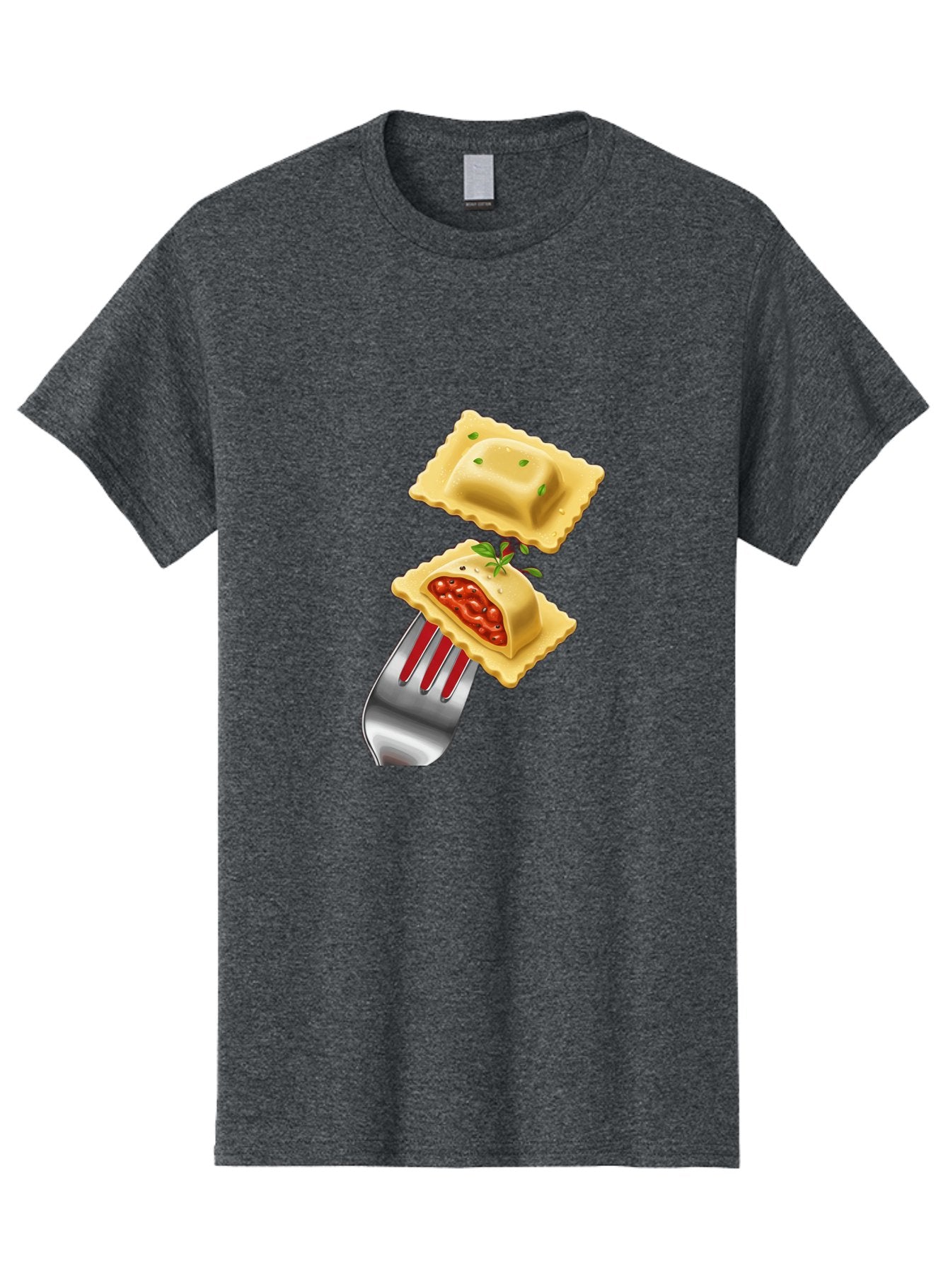 Ravioli Men'S Graphic Tee, 100% Cotton, Comfortable Casual Summer Wear, Machine Washable, Ravioli On Fork, Pasta Dish, Italian Cuisine, Stuffed Pasta, Red Sauce, Green Herbs, Culinary Art, Food Illustration, Gourmet Meal Bad472 7