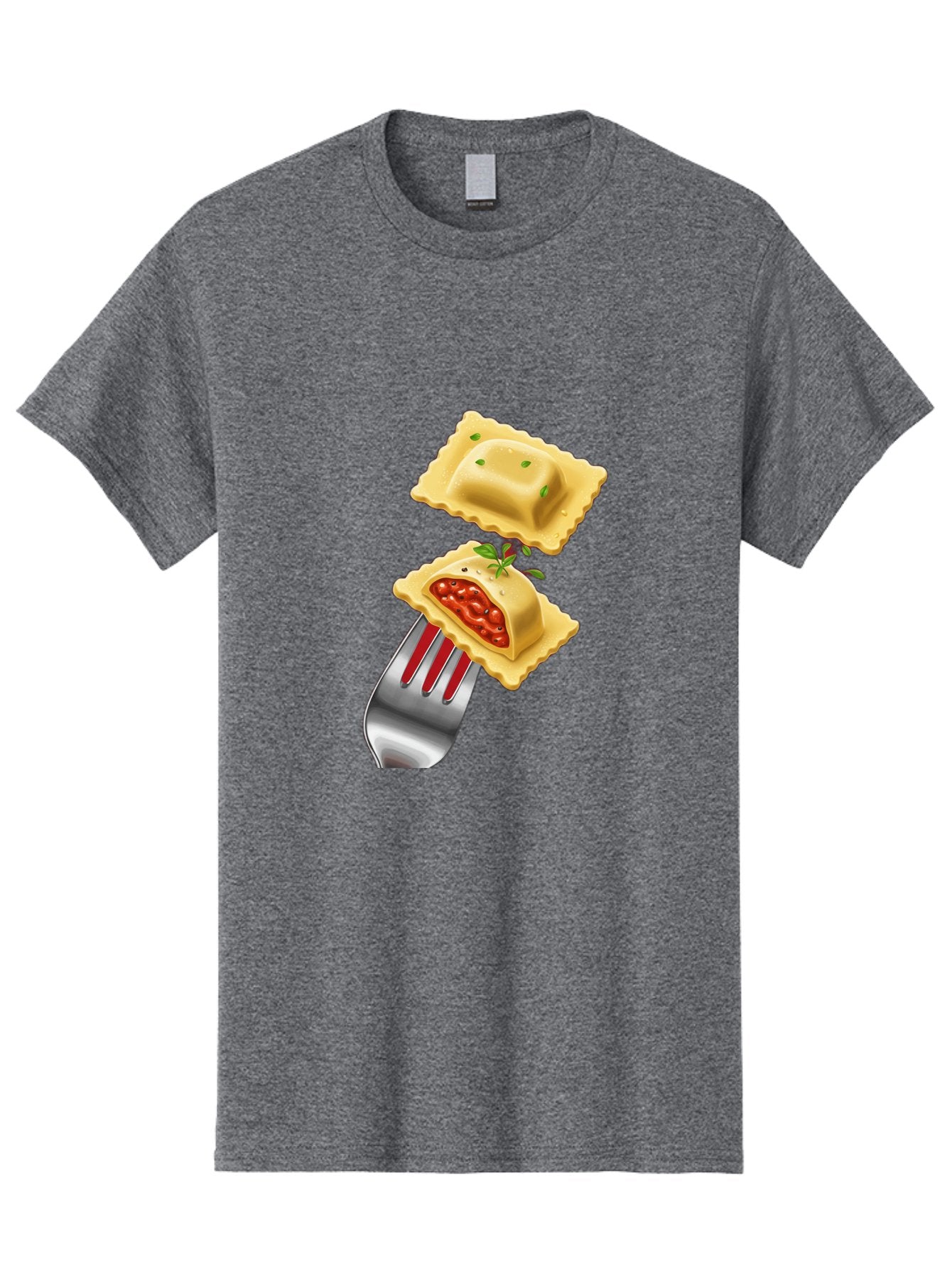 Ravioli Men'S Graphic Tee, 100% Cotton, Comfortable Casual Summer Wear, Machine Washable, Ravioli On Fork, Pasta Dish, Italian Cuisine, Stuffed Pasta, Red Sauce, Green Herbs, Culinary Art, Food Illustration, Gourmet Meal Bad472 13