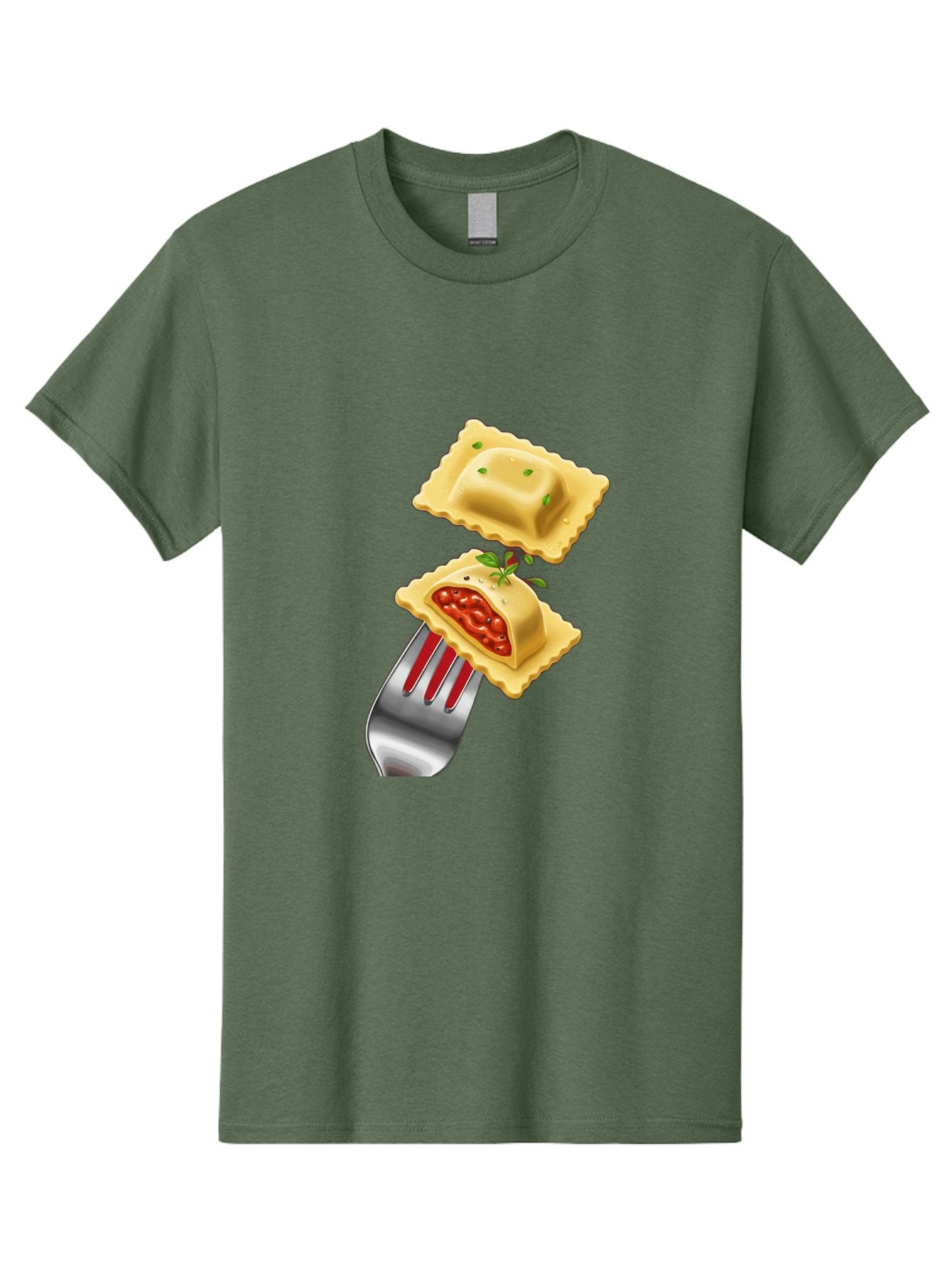 Ravioli Men'S Graphic Tee, 100% Cotton, Comfortable Casual Summer Wear, Machine Washable, Ravioli On Fork, Pasta Dish, Italian Cuisine, Stuffed Pasta, Red Sauce, Green Herbs, Culinary Art, Food Illustration, Gourmet Meal Bad472 12