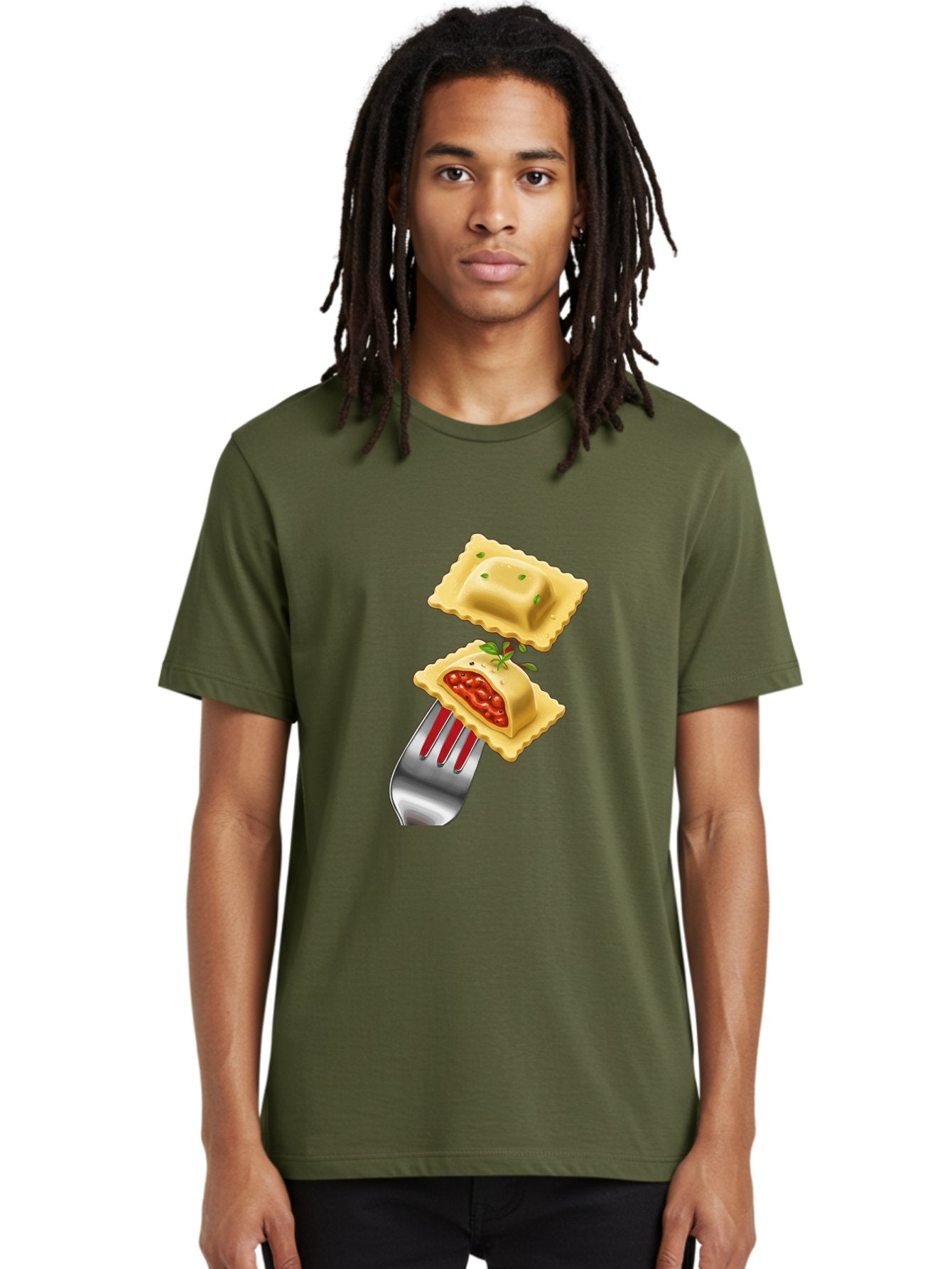 Ravioli Men'S Graphic Tee, 100% Cotton, Comfortable Casual Summer Wear, Machine Washable, Ravioli On Fork, Pasta Dish, Italian Cuisine, Stuffed Pasta, Red Sauce, Green Herbs, Culinary Art, Food Illustration, Gourmet Meal Bad472 28