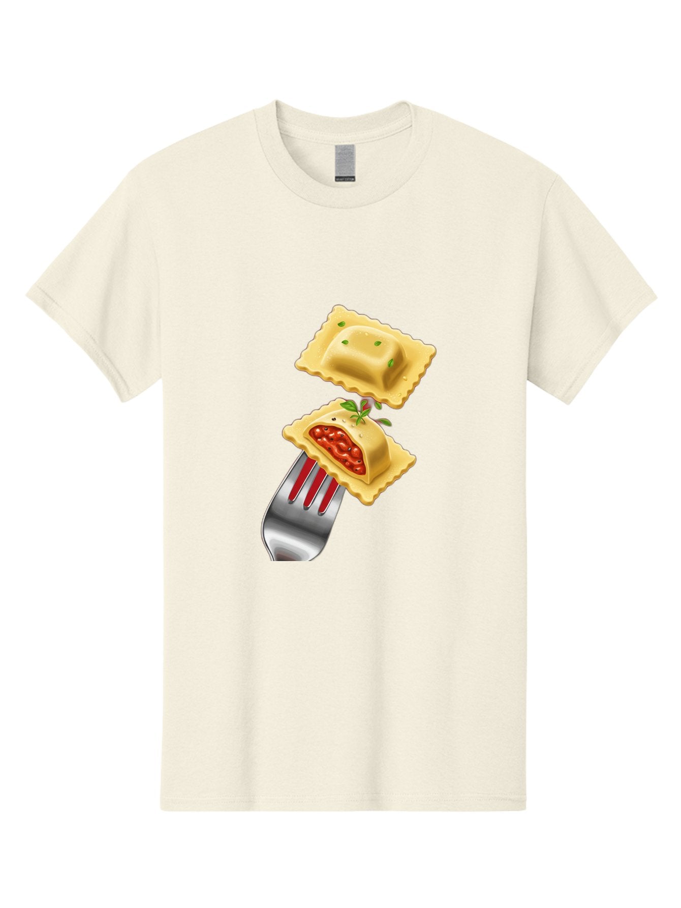 Ravioli Men'S Graphic Tee, 100% Cotton, Comfortable Casual Summer Wear, Machine Washable, Ravioli On Fork, Pasta Dish, Italian Cuisine, Stuffed Pasta, Red Sauce, Green Herbs, Culinary Art, Food Illustration, Gourmet Meal Bad472 3